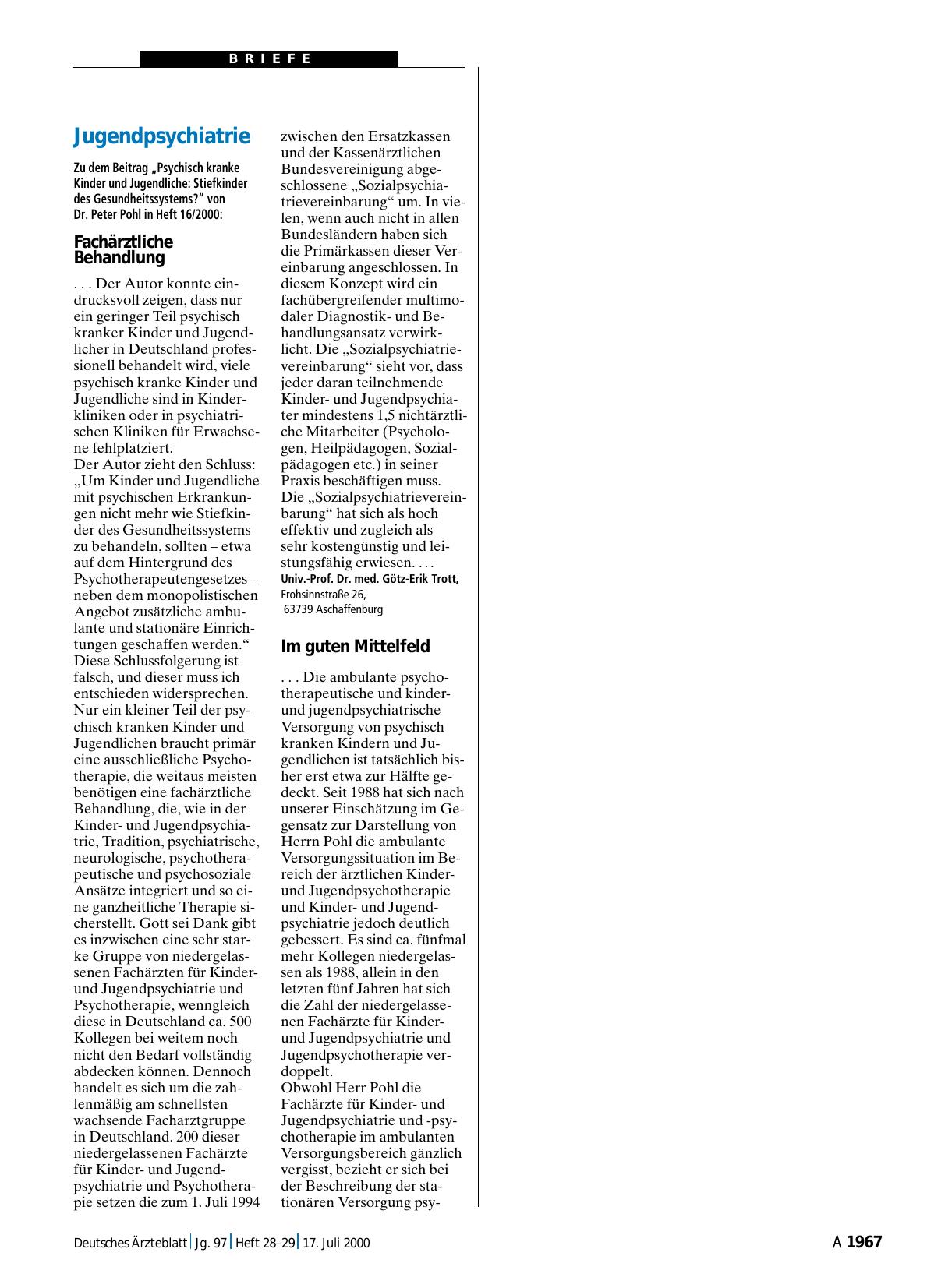 Vorschauseite 1: Jugendpsychiatrie: Fachärztliche Behandlung