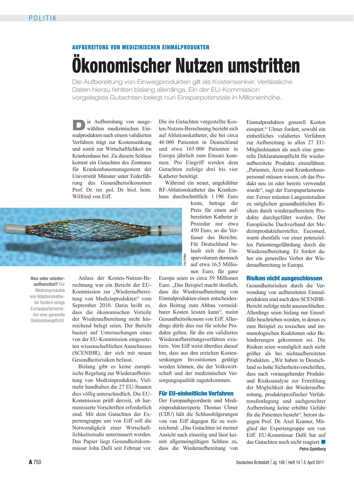 Vorschauseite 1: Aufbereitung von medizinischen Einmalprodukten: Ökonomischer Nutzen umstritten