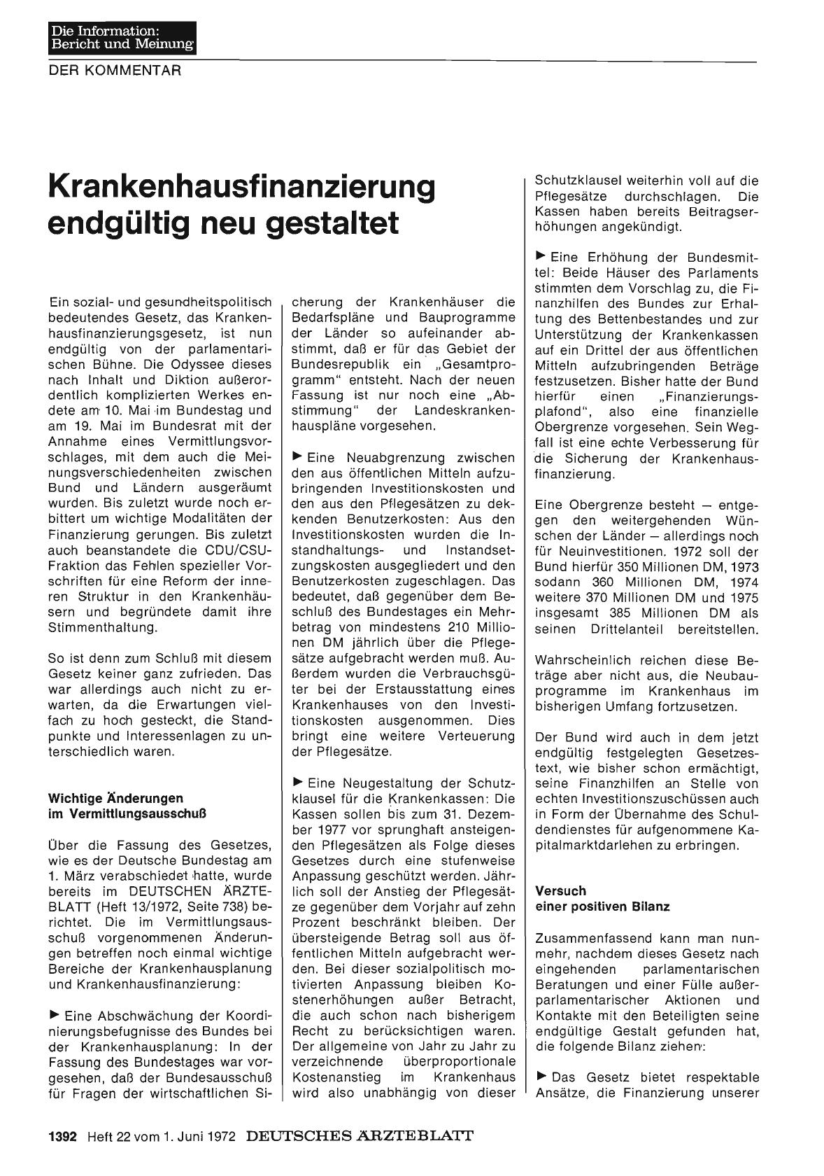 Vorschauseite 1: Krankenhausfinanzierung endgültig neu gestaltet
