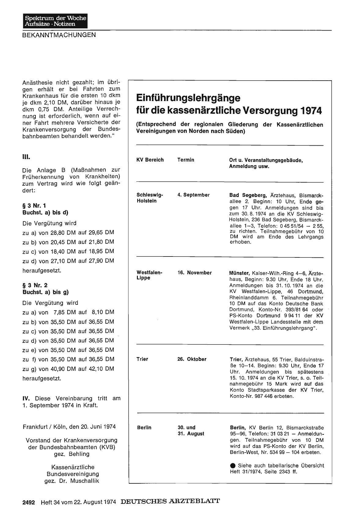 Vorschauseite 1: Einführungslehrgänge für die kassenärztliche Versorgung 1974