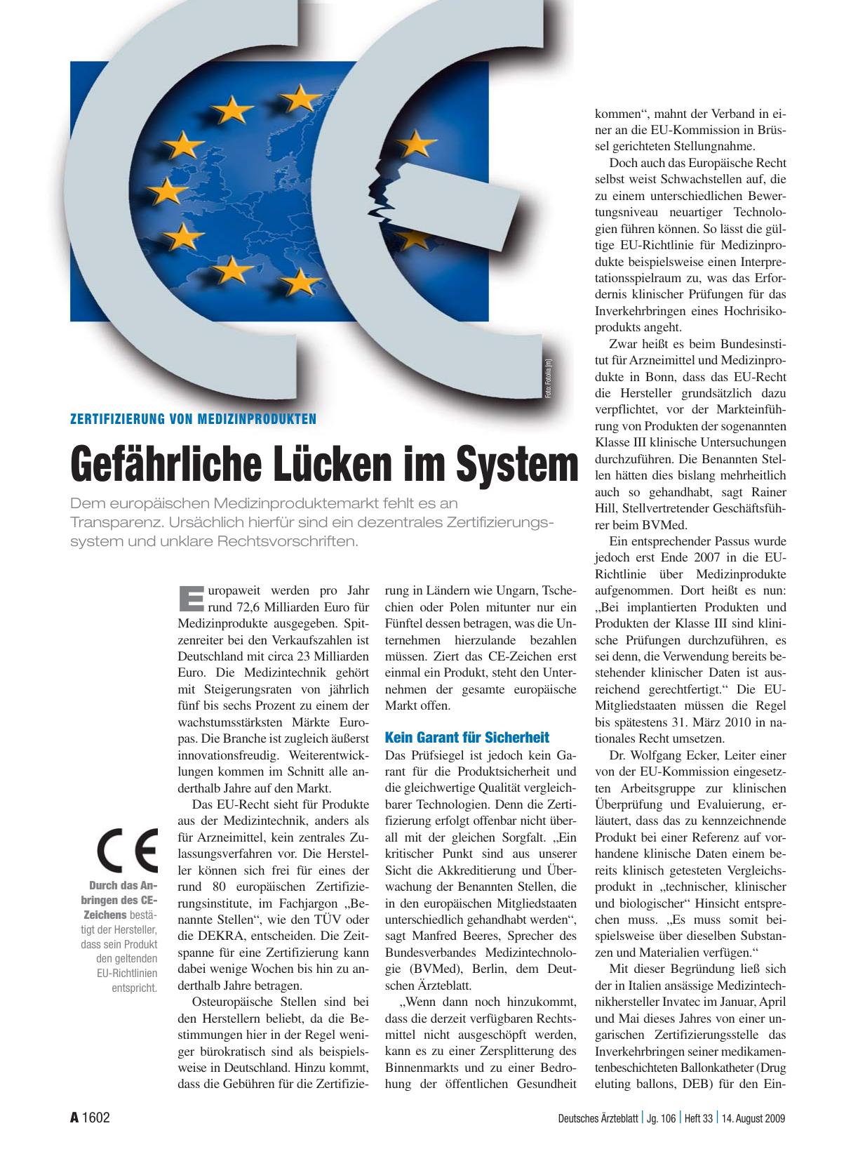 Vorschauseite 1: Zertifizierung von Medizinprodukten: Gefährliche Lücken im System