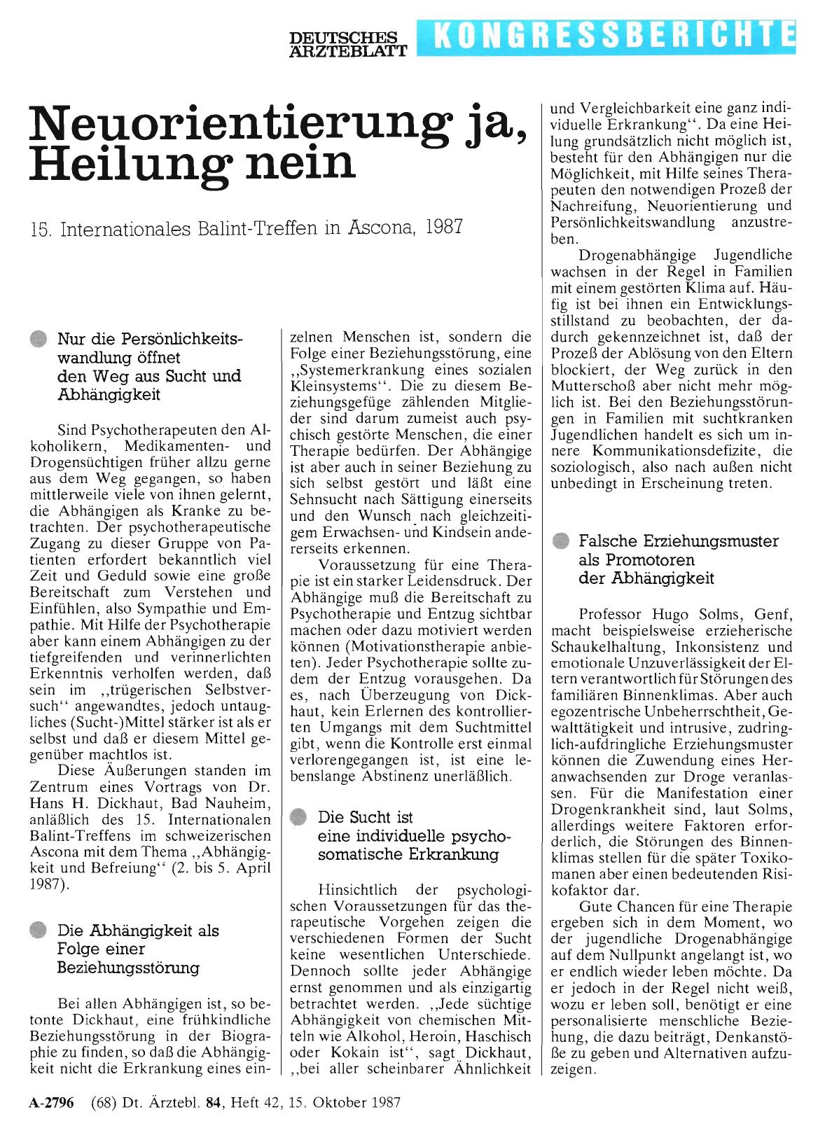 Vorschauseite 1: Neuorientierung ja, Heilung nein