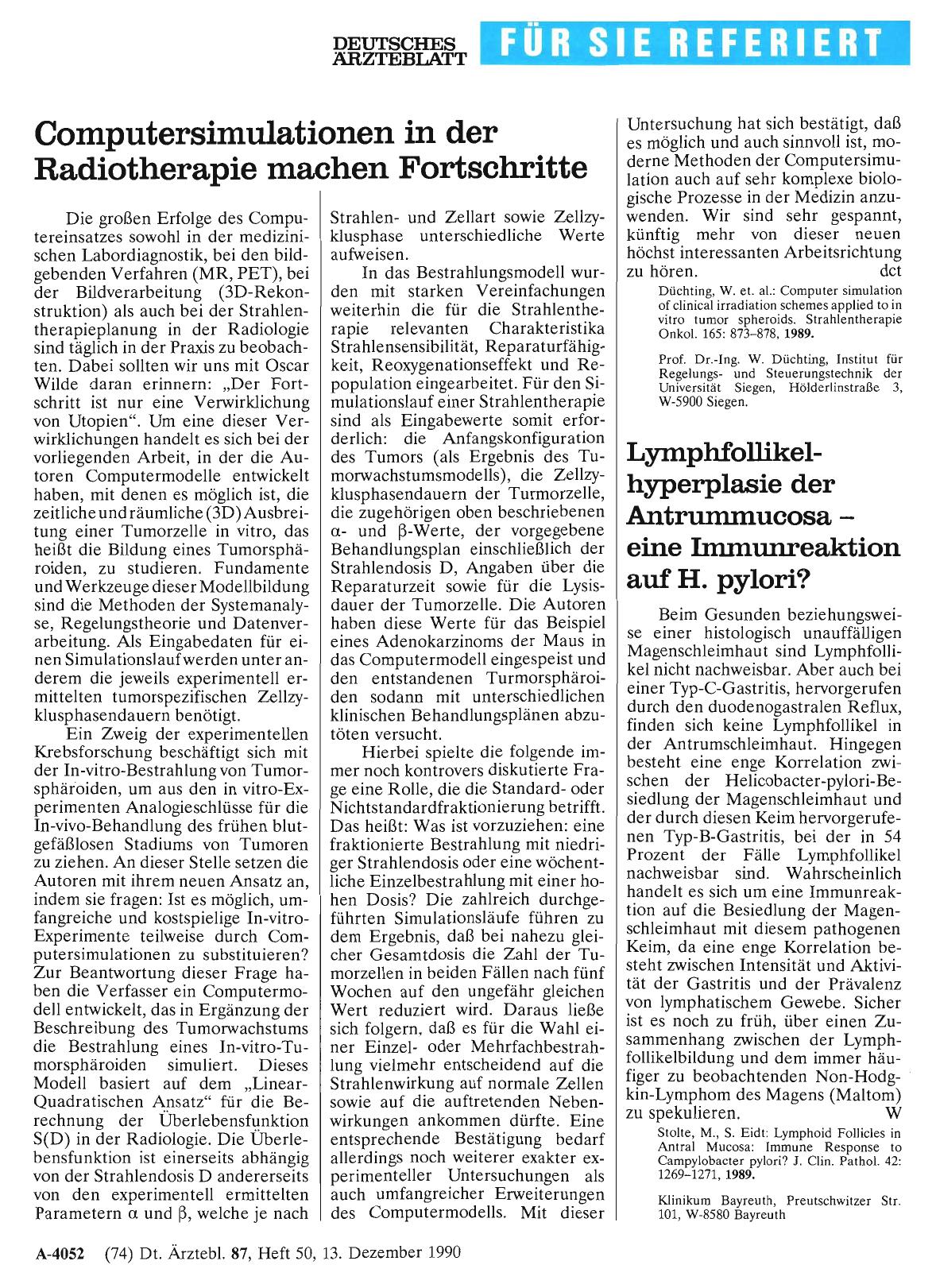 Vorschauseite 1: Computersimulationen in der Radiotherapie machen Fortschritte