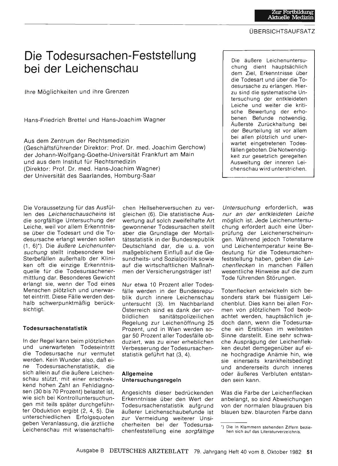 Vorschauseite 1: Die Todesursachen-Feststellung bei der Leichenschau: Ihre Möglichkeiten und ihre Grenzen