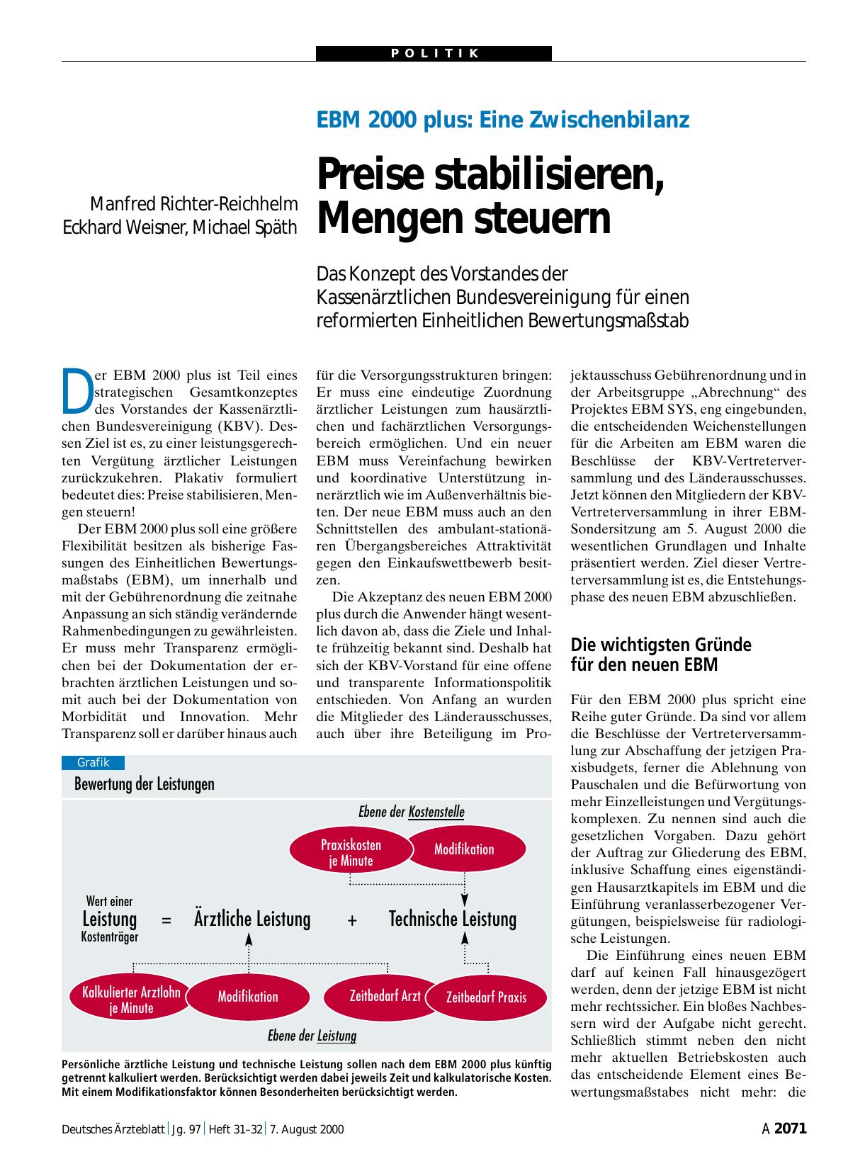 Vorschauseite 1: EBM 2000 plus – Eine Zwischenbilanz: Preise stabilisieren, Mengen steuern