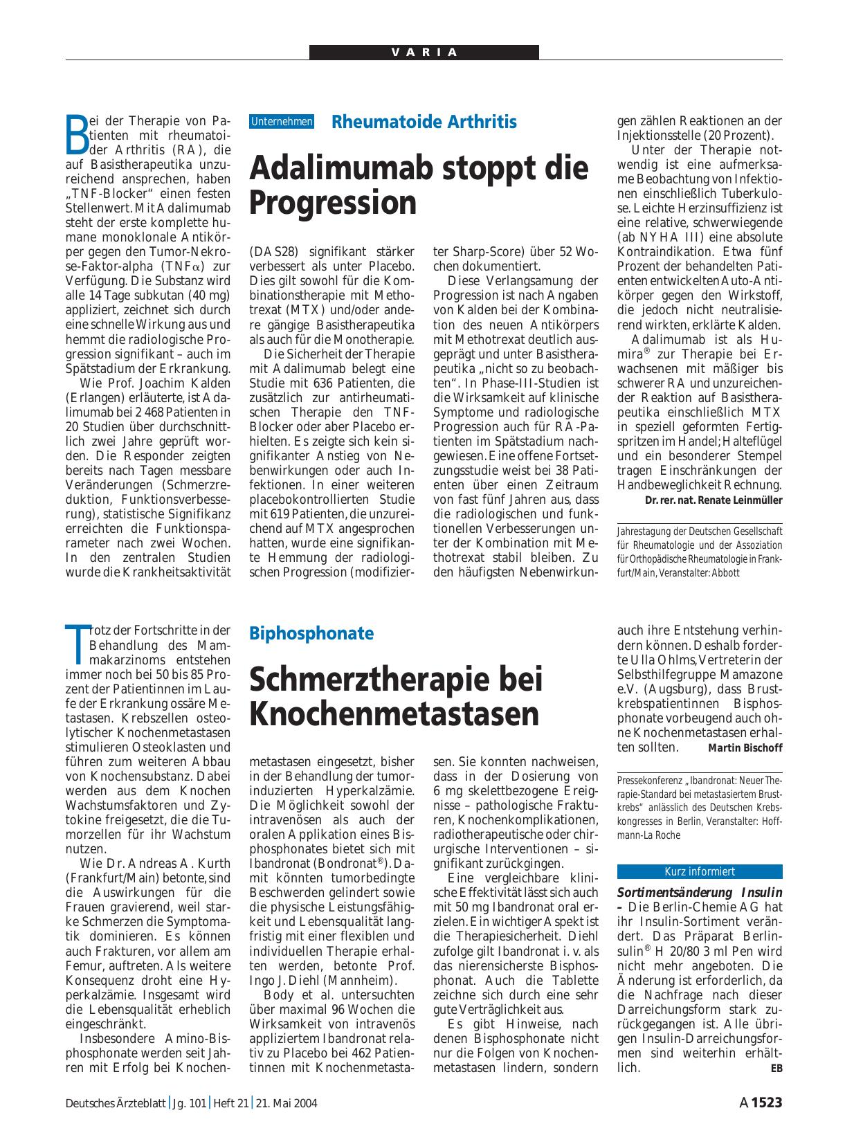 Vorschauseite 1: Biphosphonate: Schmerztherapie bei Knochenmetastasen