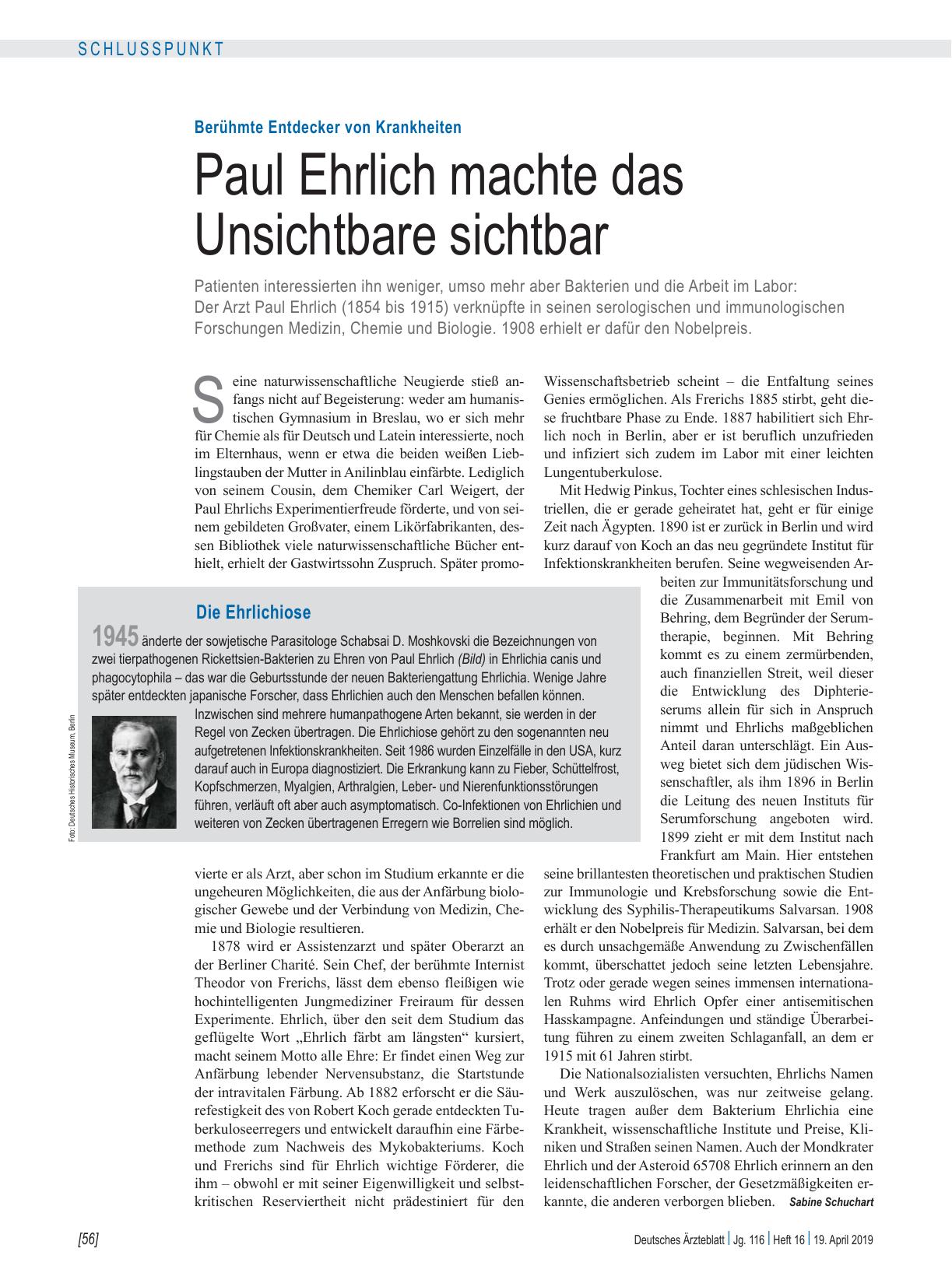 Vorschauseite 1: Berühmte Entdecker von Krankheiten: Paul Ehrlich machte das Unsichtbare sichtbar