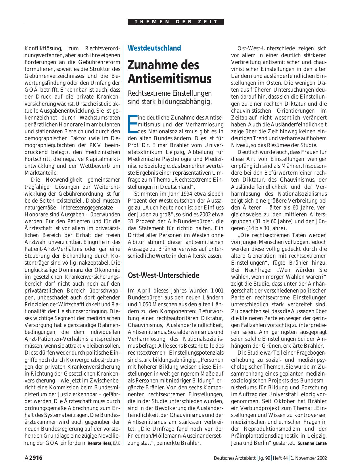 Vorschauseite 1: Westdeutschland: Zunahme des Antisemitismus