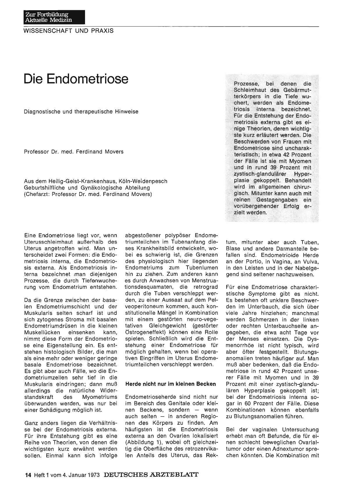 Vorschauseite 1: Die Endometriose: Diagnostische und therapeutische Hinweise