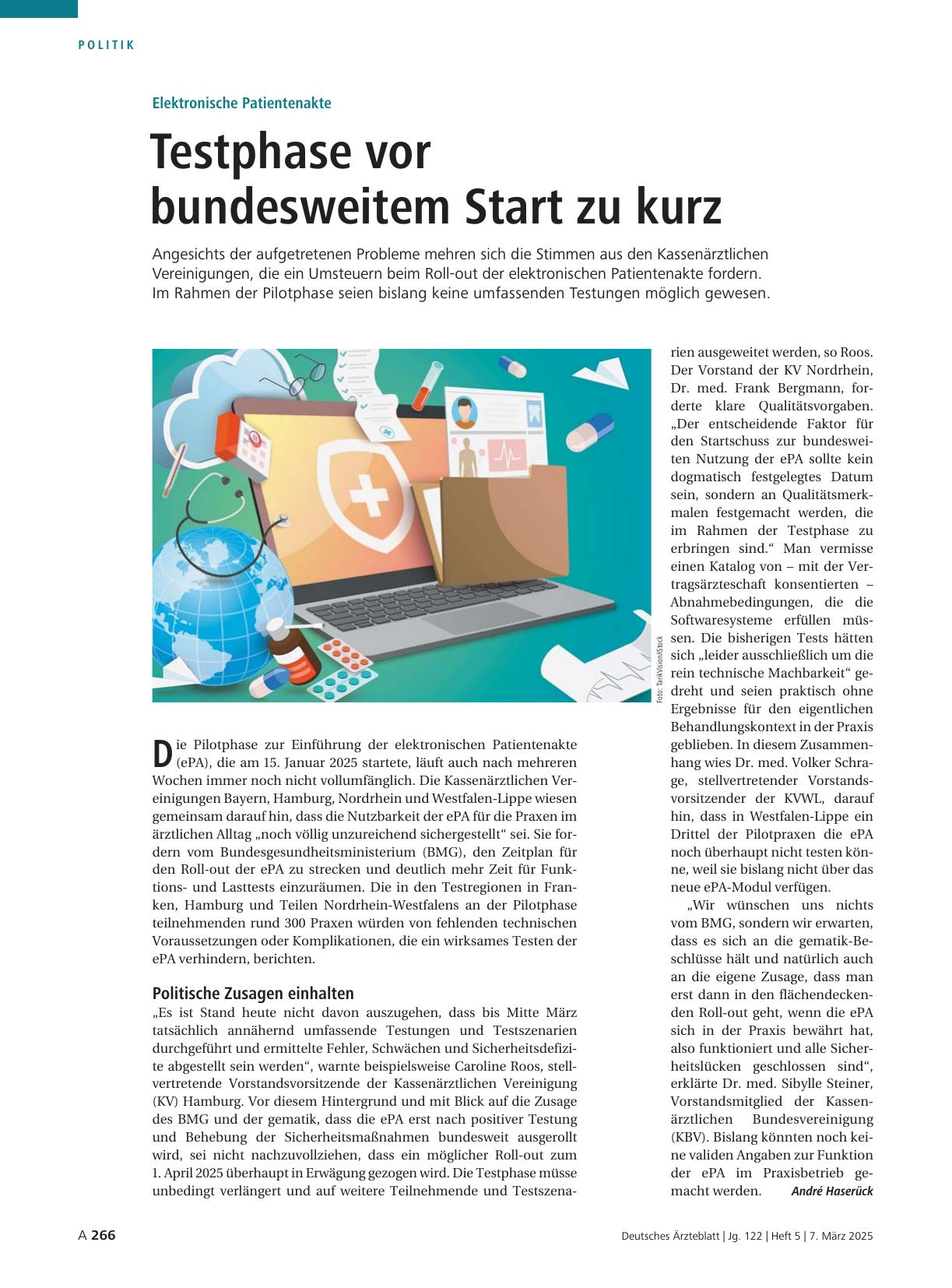 Vorschauseite 1: Elektronische Patientenakte: Testphase vor bundesweitem Start zu kurz
