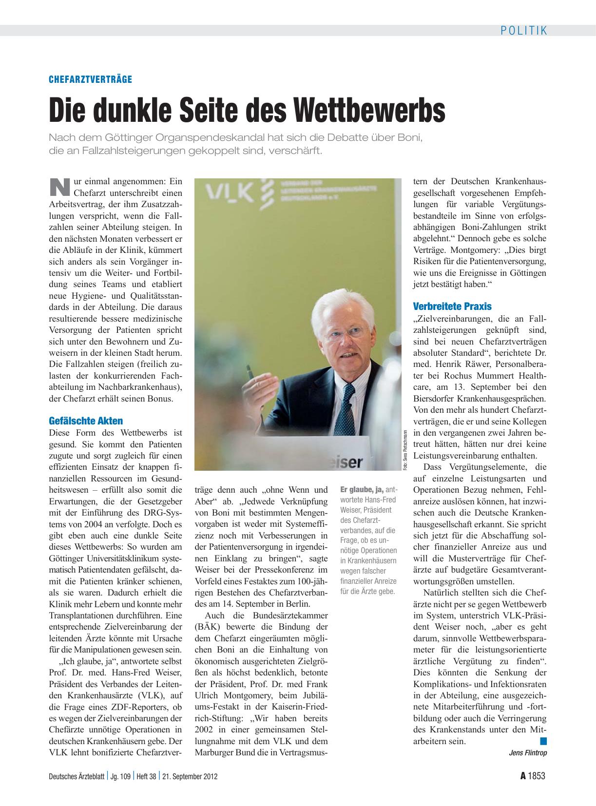 Vorschauseite 1: Chefarztverträge: Die dunkle Seite des Wettbewerbs