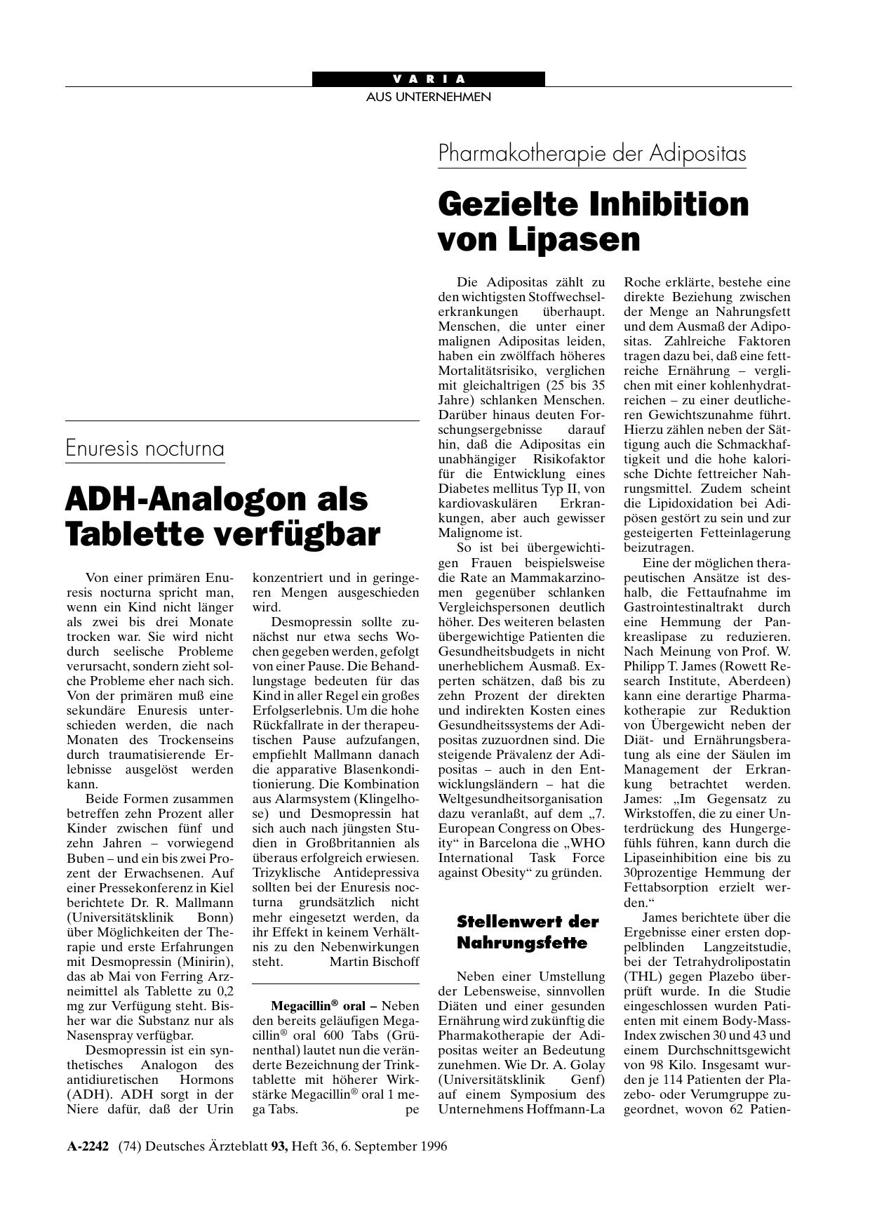 Vorschauseite 1: Pharmakotherapie der Adipositas: Gezielte Inhibition von Lipasen