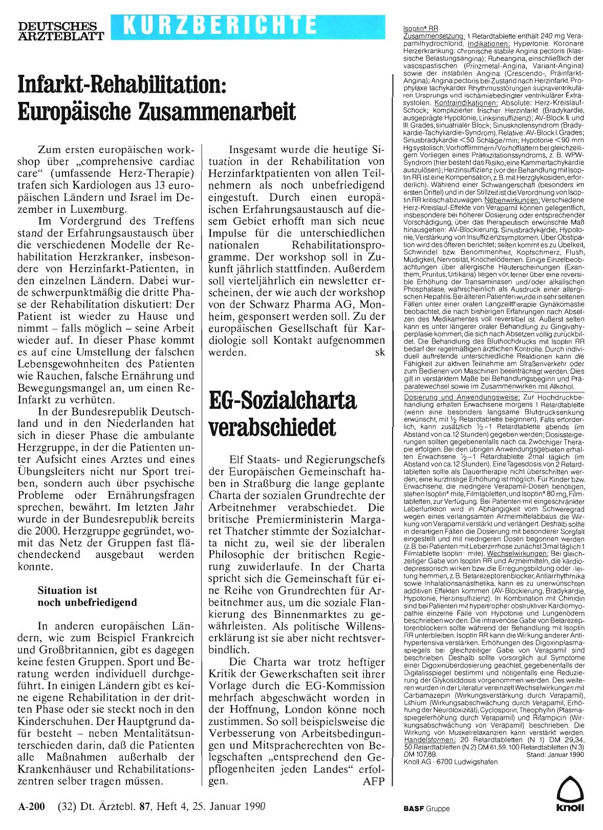 Vorschauseite 1: EG-Sozialcharta verabschiedet