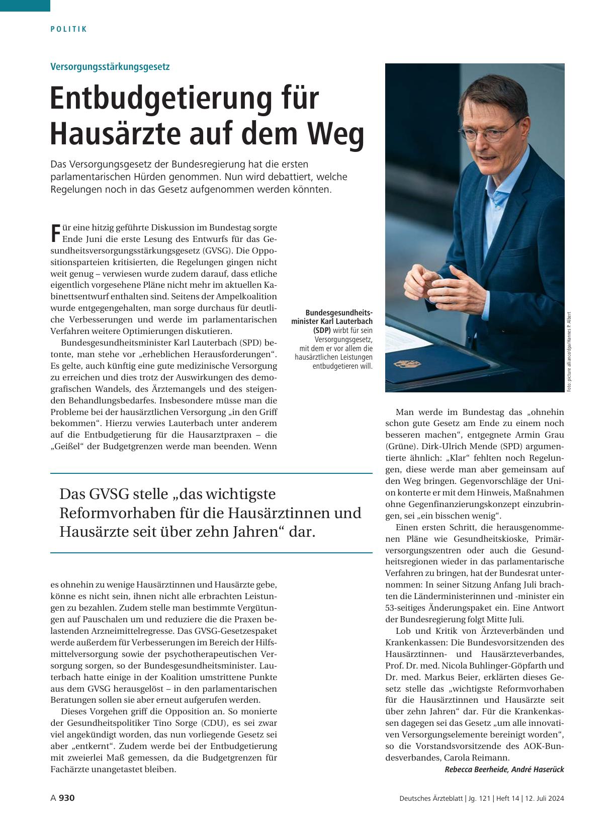 Vorschauseite 1: Versorgungsstärkungsgesetz: Entbudgetierung für Hausärzte auf dem Weg