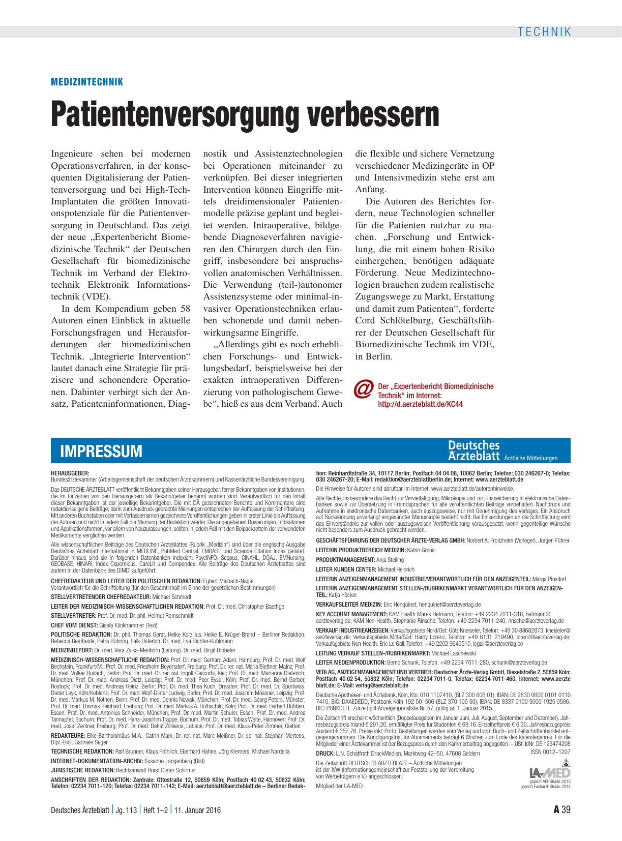 Vorschauseite 1: Medizintechnik: Patientenversorgung verbessern