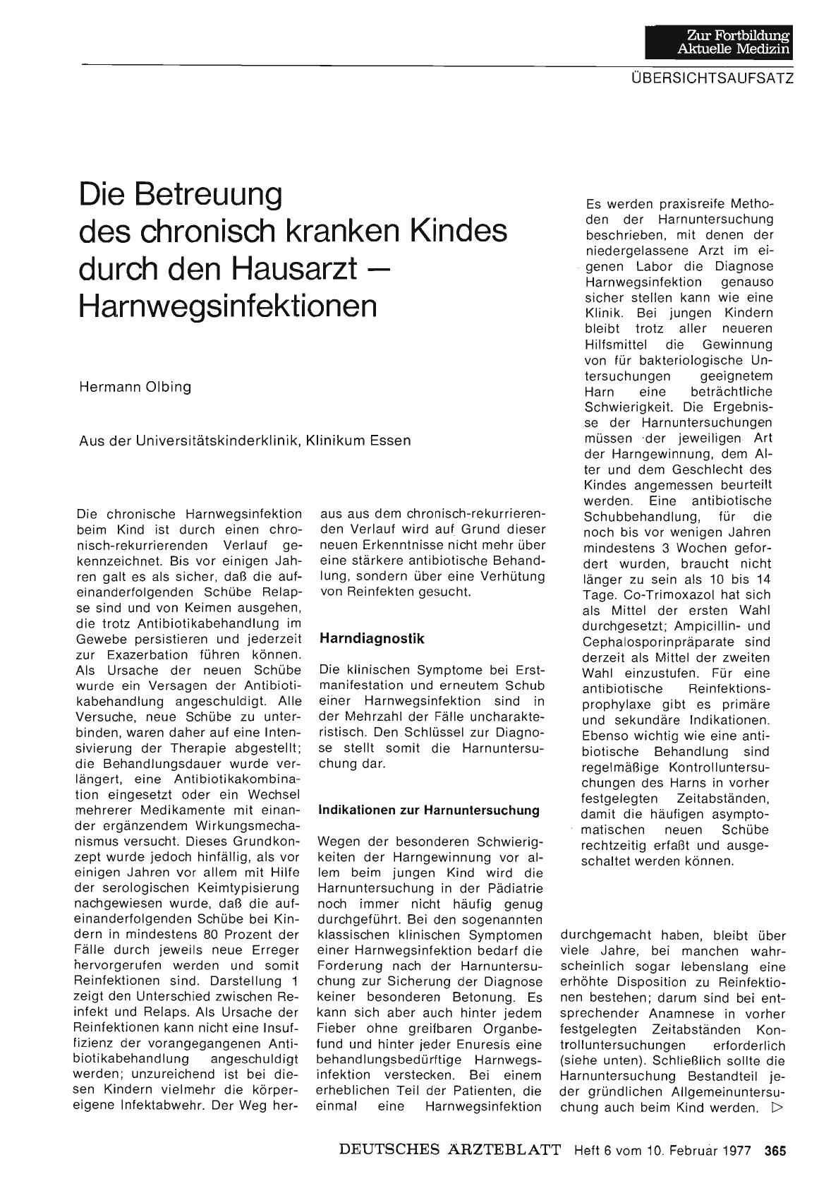 Vorschauseite 1: Die Betreuung des chronisch kranken Kindes durch den Hausarzt — Harnwegsinfektionen