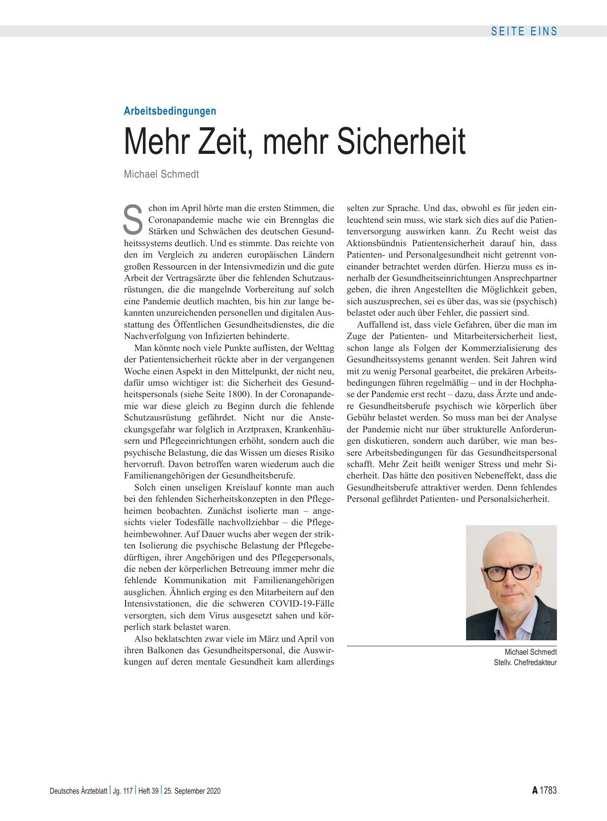 Vorschauseite 1: Arbeitsbedingungen: Mehr Zeit, mehr Sicherheit