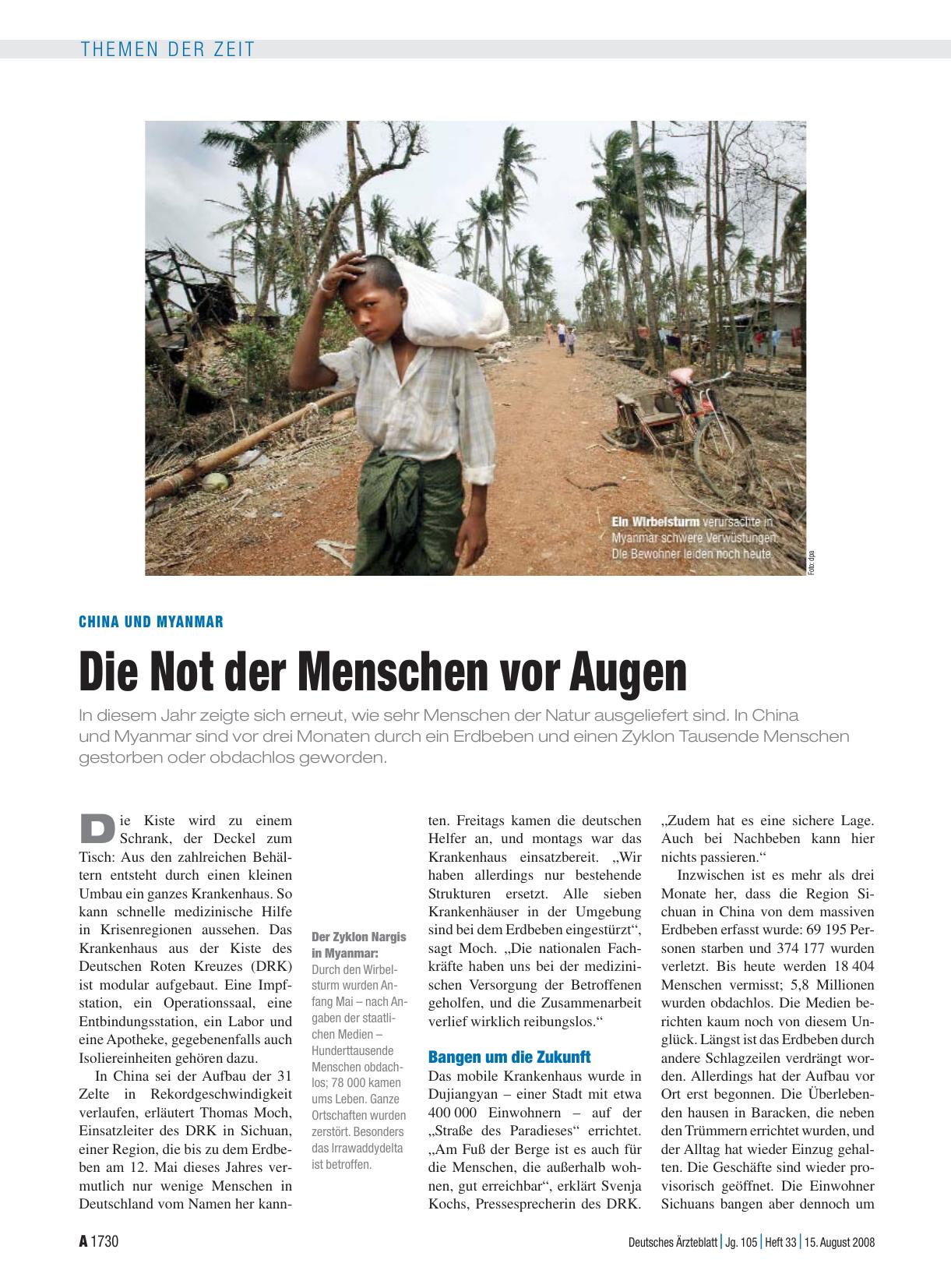 Vorschauseite 1: China und Myanmar: Die Not der Menschen vor Augen
