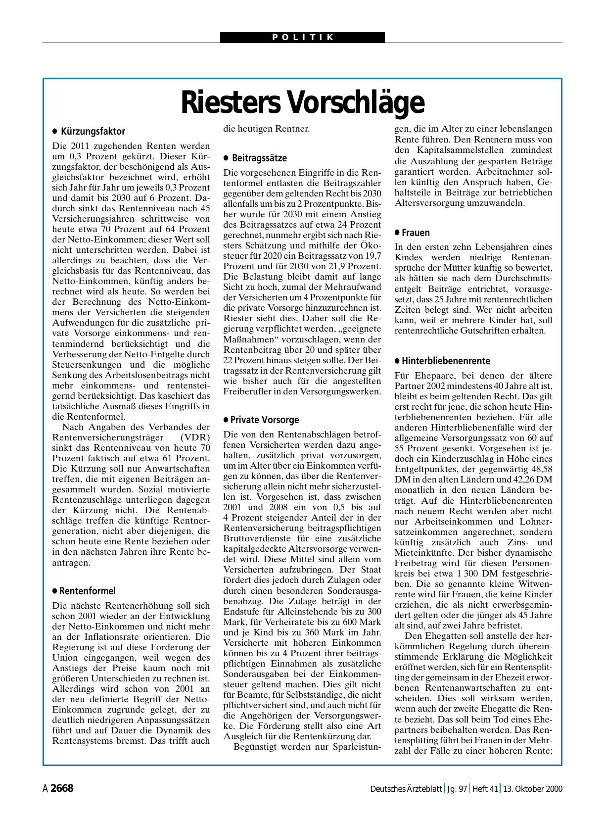 Vorschauseite 1: Riesters Vorschläge