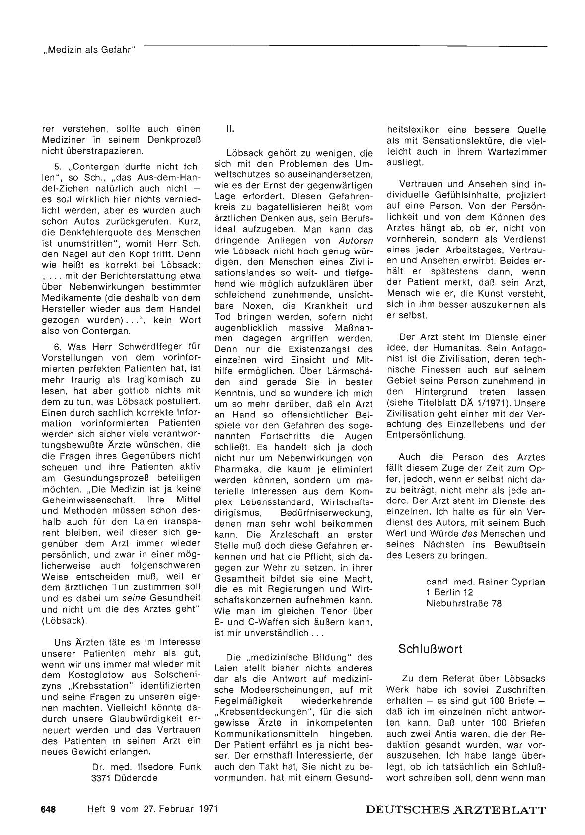 Vorschauseite 1: „Medizin als Gefahr" ein dankbar zu begrüßendes Taschenbuch: II.