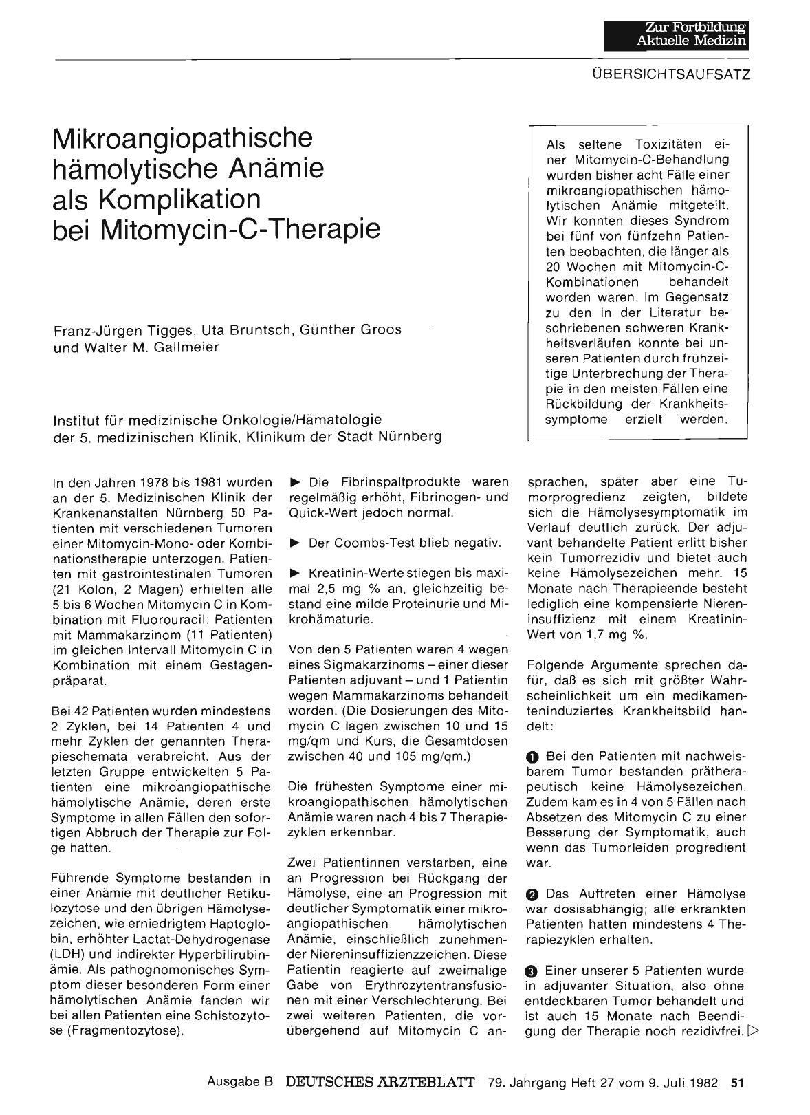 Vorschauseite 1: Mikroangiopathische hämolytische Anämie als Komplikation bei Mitomycin-C-Therapie