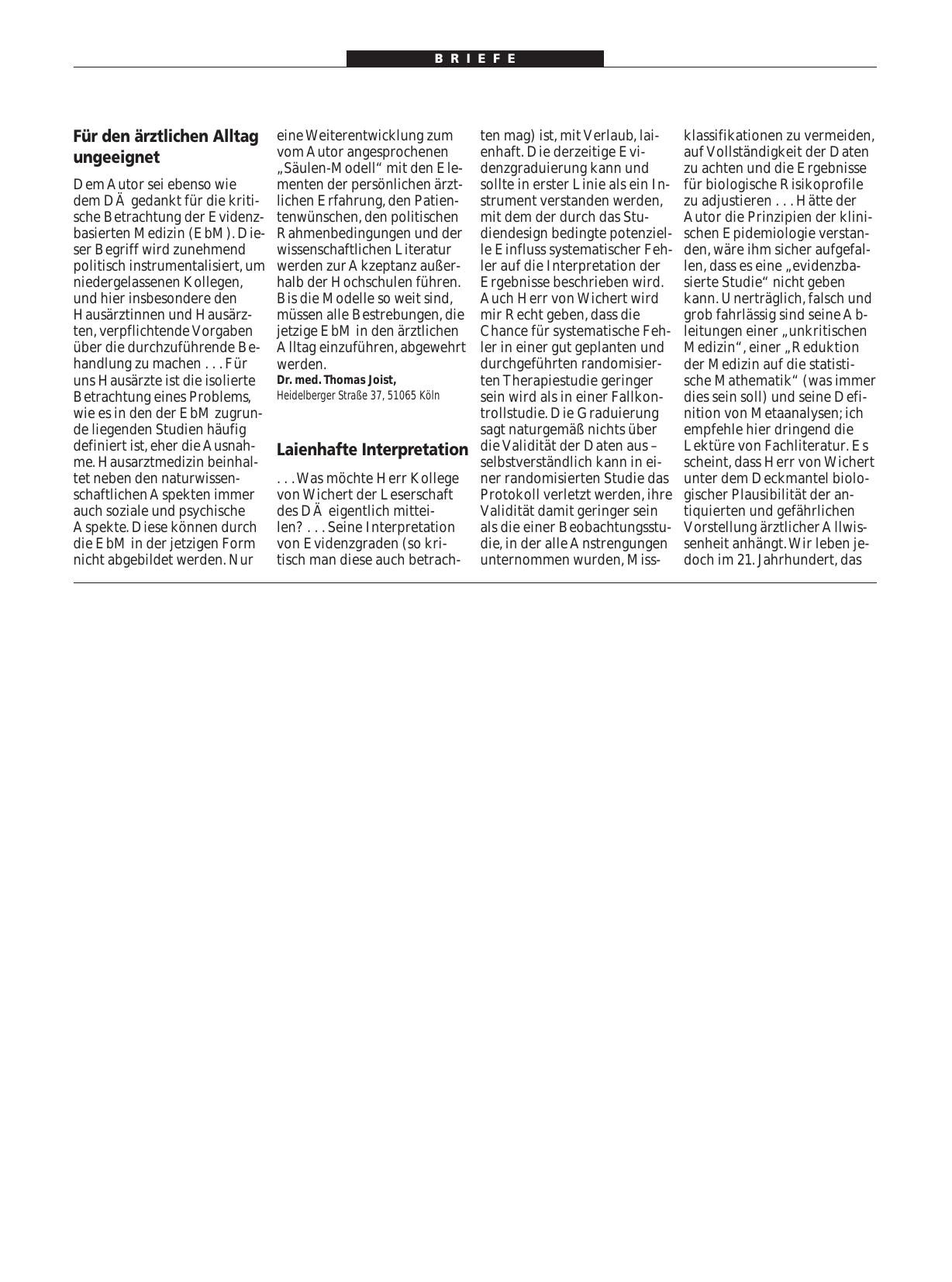 Vorschauseite 1: EbM: Für den ärztlichen Alltag ungeeignet