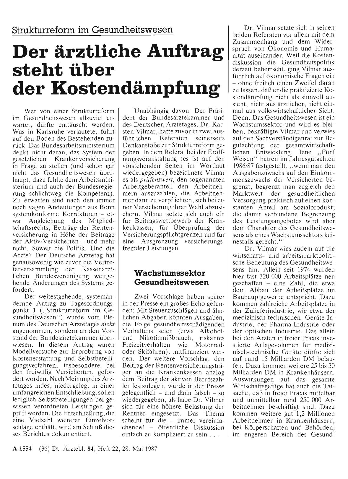Vorschauseite 1: Strukturreform im Gesundheitswesen Der ärztliche Auftrag steht über der Kostendämpfung