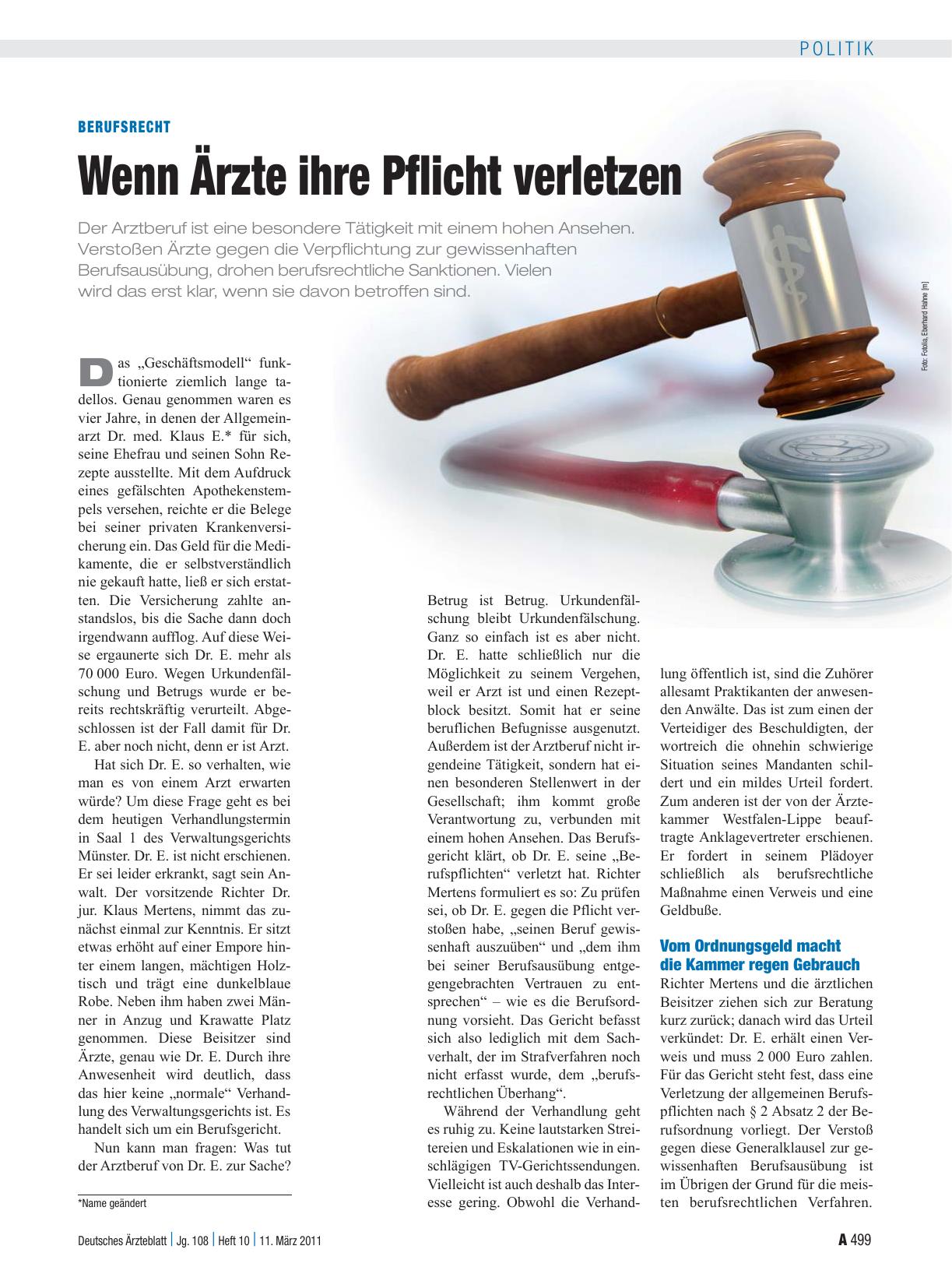Vorschauseite 1: Berufsrecht: Wenn Ärzte ihre Pflicht verletzen