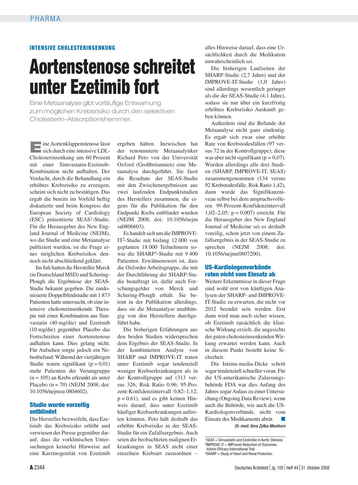 Vorschauseite 1: Intensive Cholesterinsenkung: Aortenstenose schreitet unter Ezetimib fort