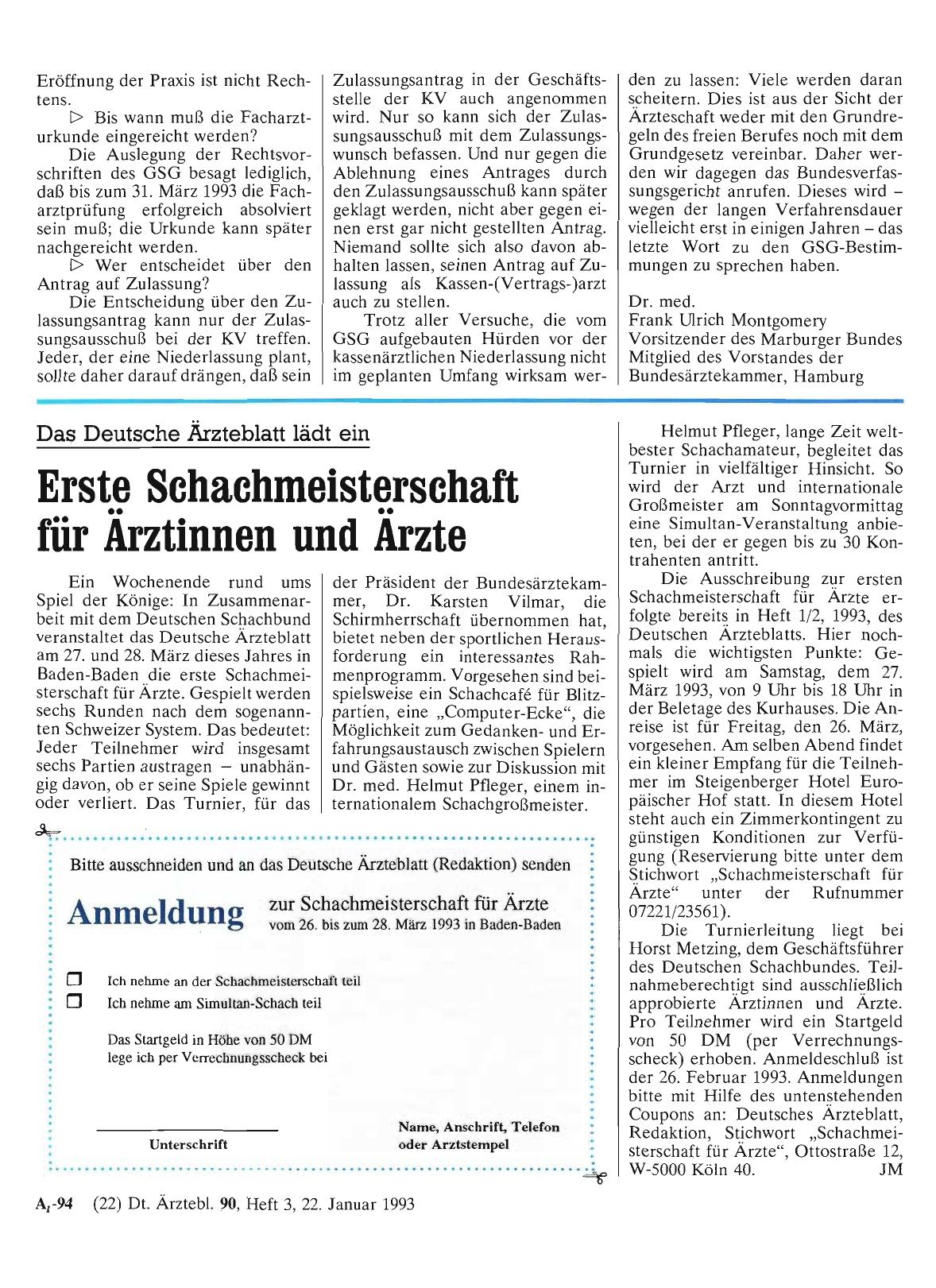 Vorschauseite 1: Das Deutsche Ärzteblatt lädt ein: Erste Schachmeisterschaft für Ärztinnen und Ärzte