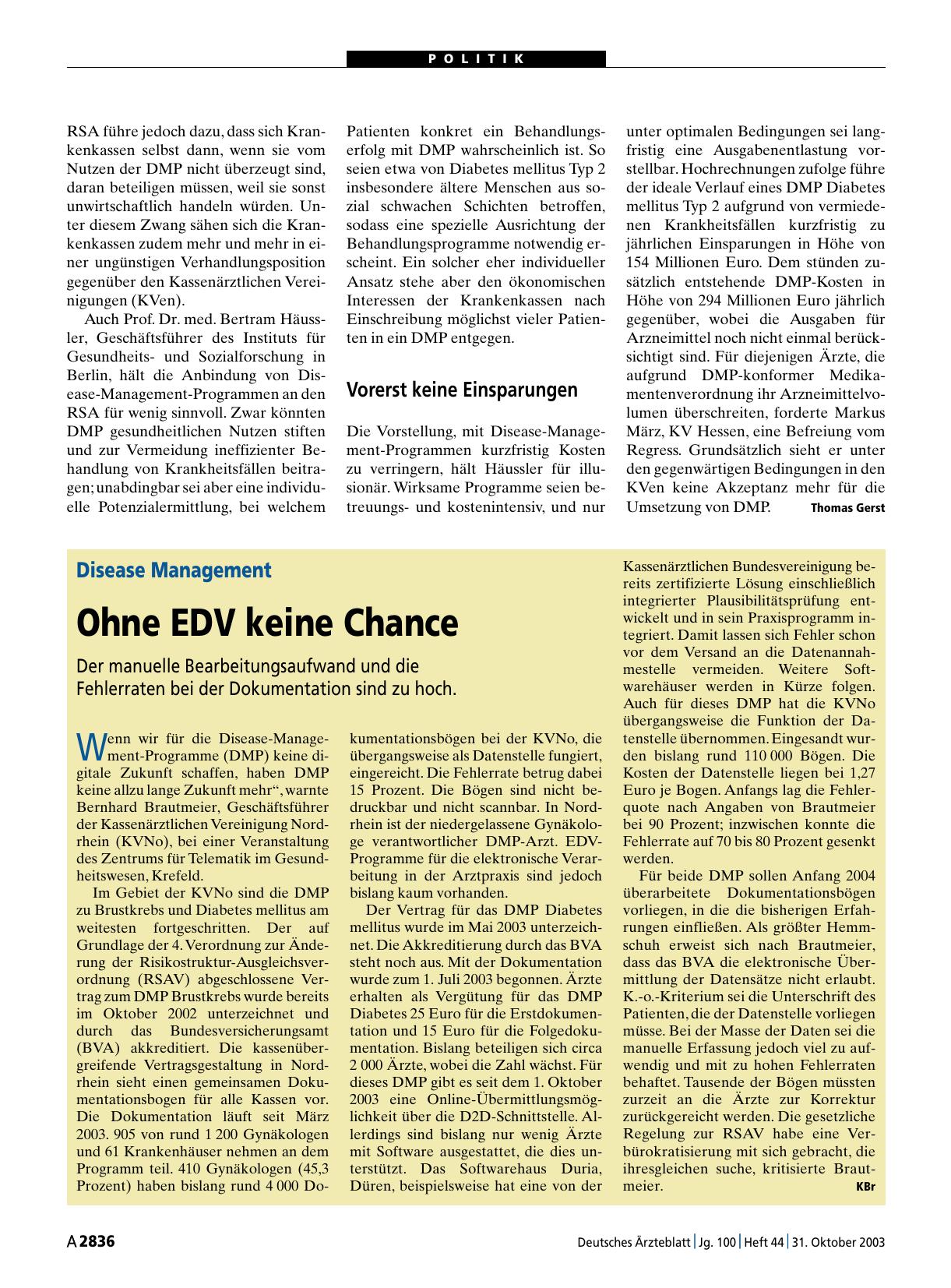 Vorschauseite 1: Disease Management: Ohne EDV keine Chance