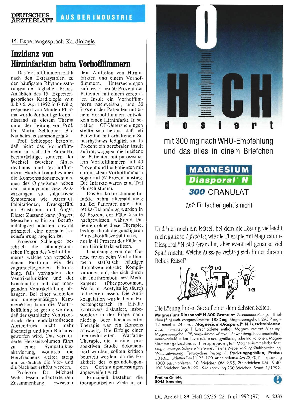 Vorschauseite 1: 15. Expertengespräch Kardiologie: Inzidenz von Hirninfarkten beim Vorhofflimmern