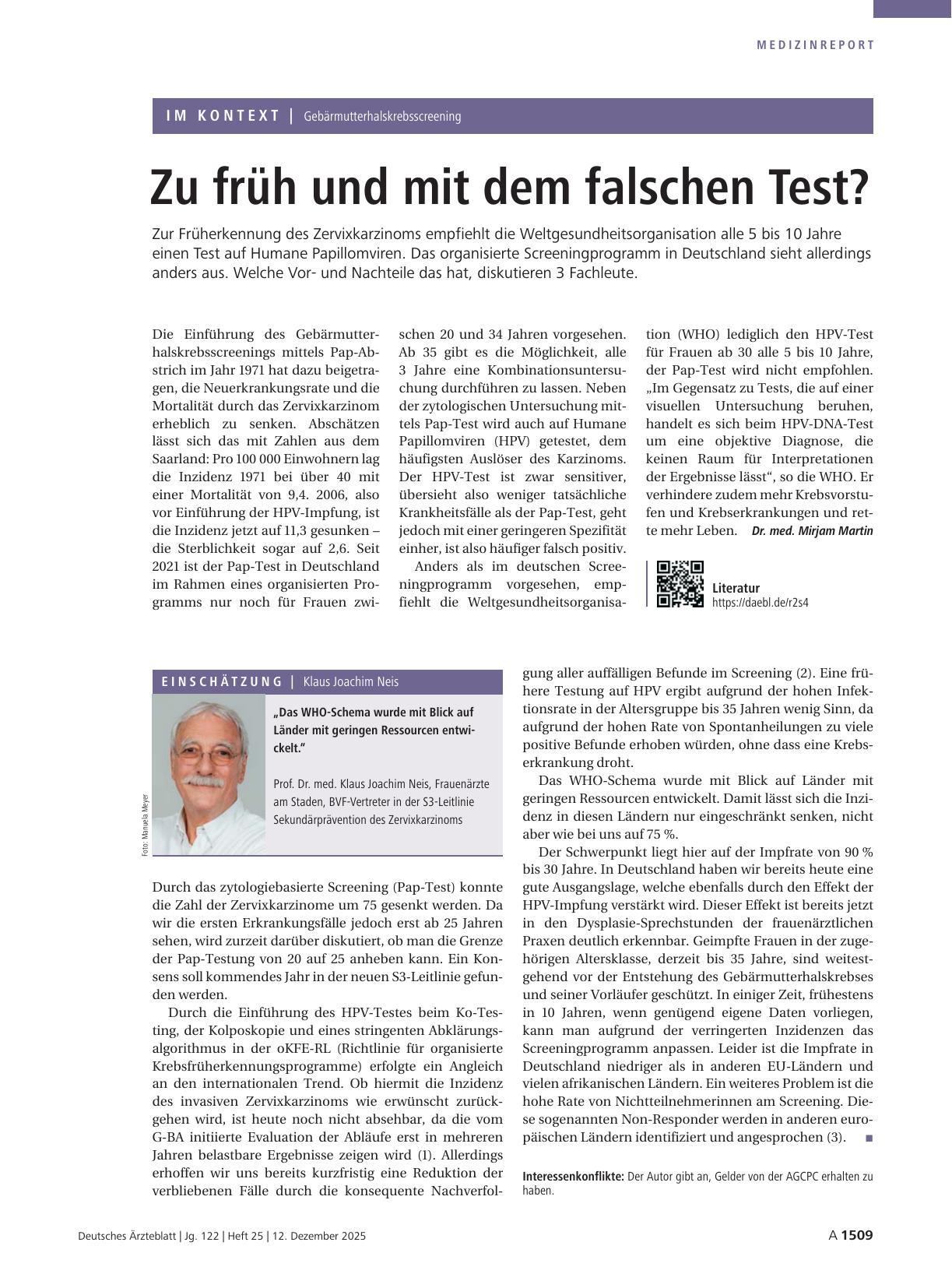 Vorschauseite 1: Gebärmutterhalskrebsscreening: Zu früh und mit dem falschen Test?