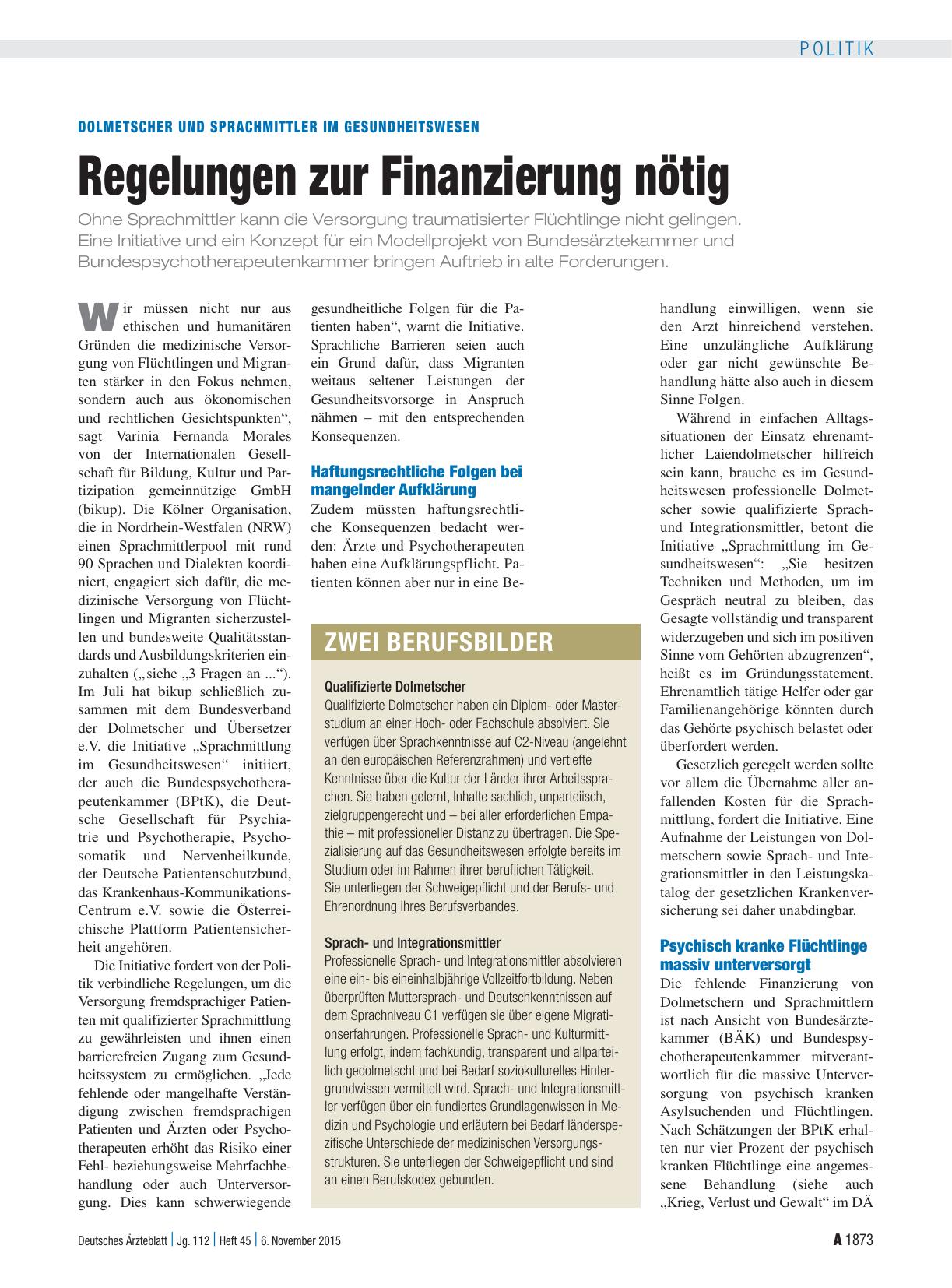 Vorschauseite 1: Dolmetscher und Sprachmittler im Gesundheitswesen: Regelungen zur Finanzierung nötig