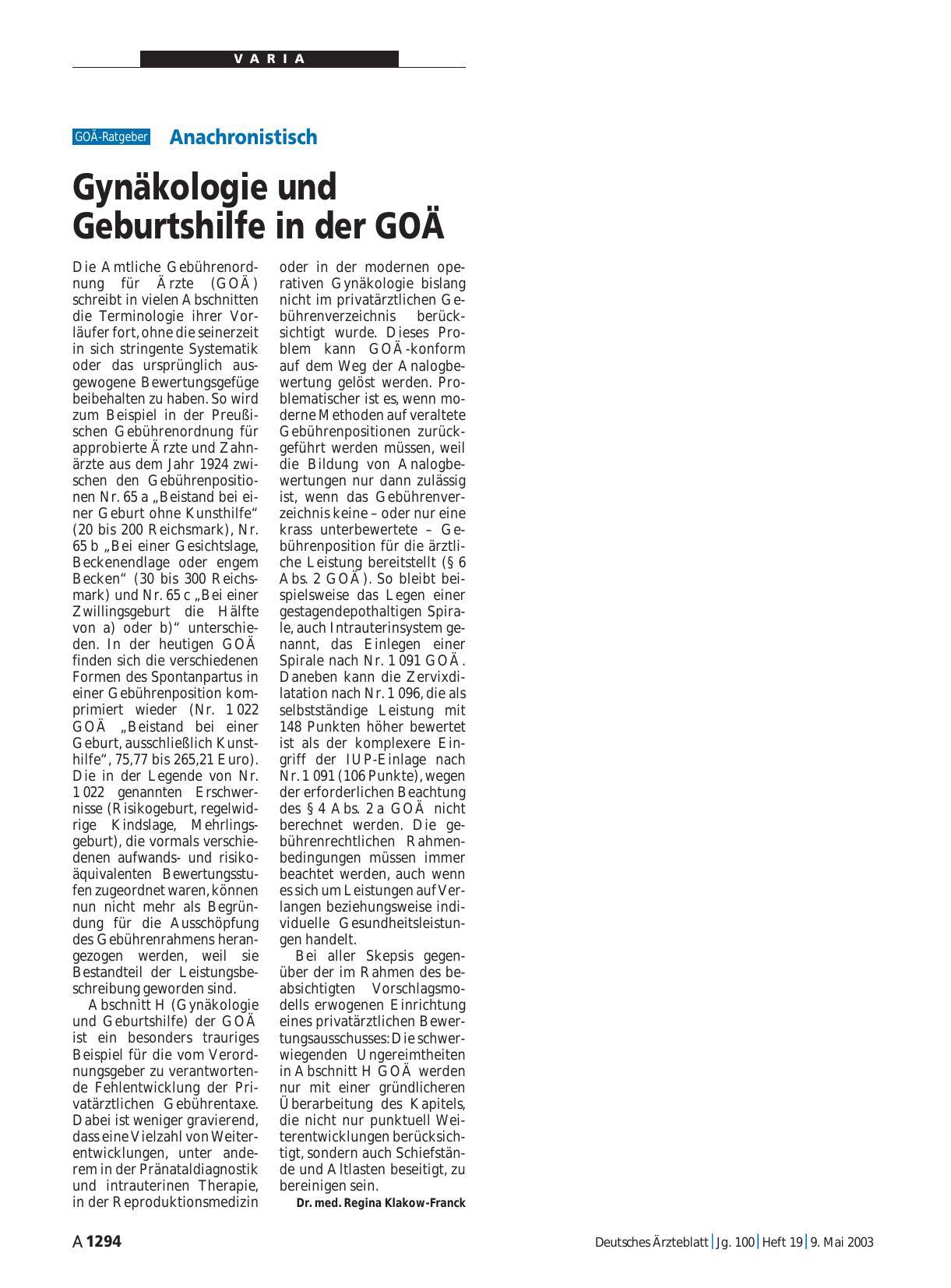 Vorschauseite 1: Anachronistisch: Gynäkologie und Geburtshilfe in der GOÄ