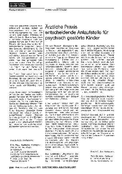 Vorschauseite 1: Ärztliche Praxis entscheidende Anlaufstelle für psychisch gestörte Kinder