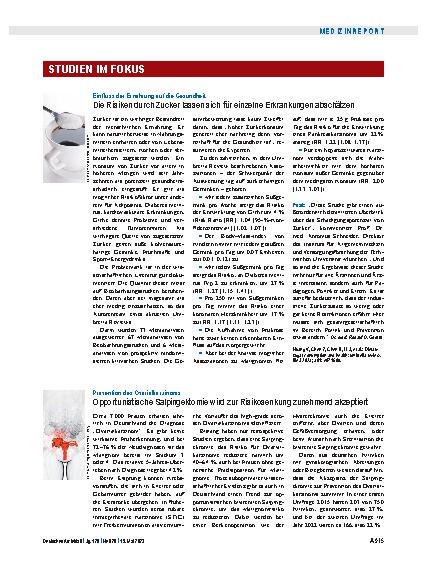 Vorschauseite 1: Einfluss der Ernährung auf die Gesundheit: Die Risiken durch Zucker lassen sich für einzelne Erkrankungen abschätzen.