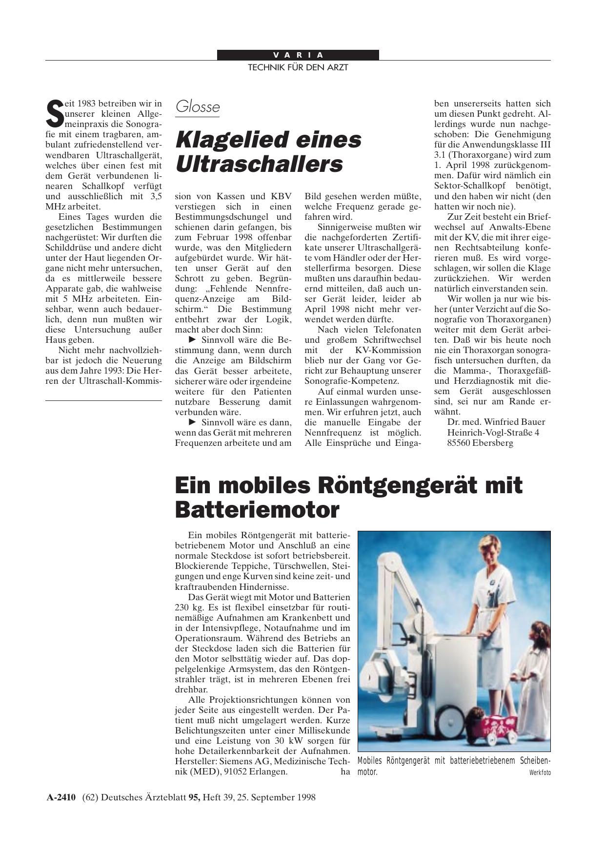 Vorschauseite 1: Glosse: Klagelied eines Ultraschallers