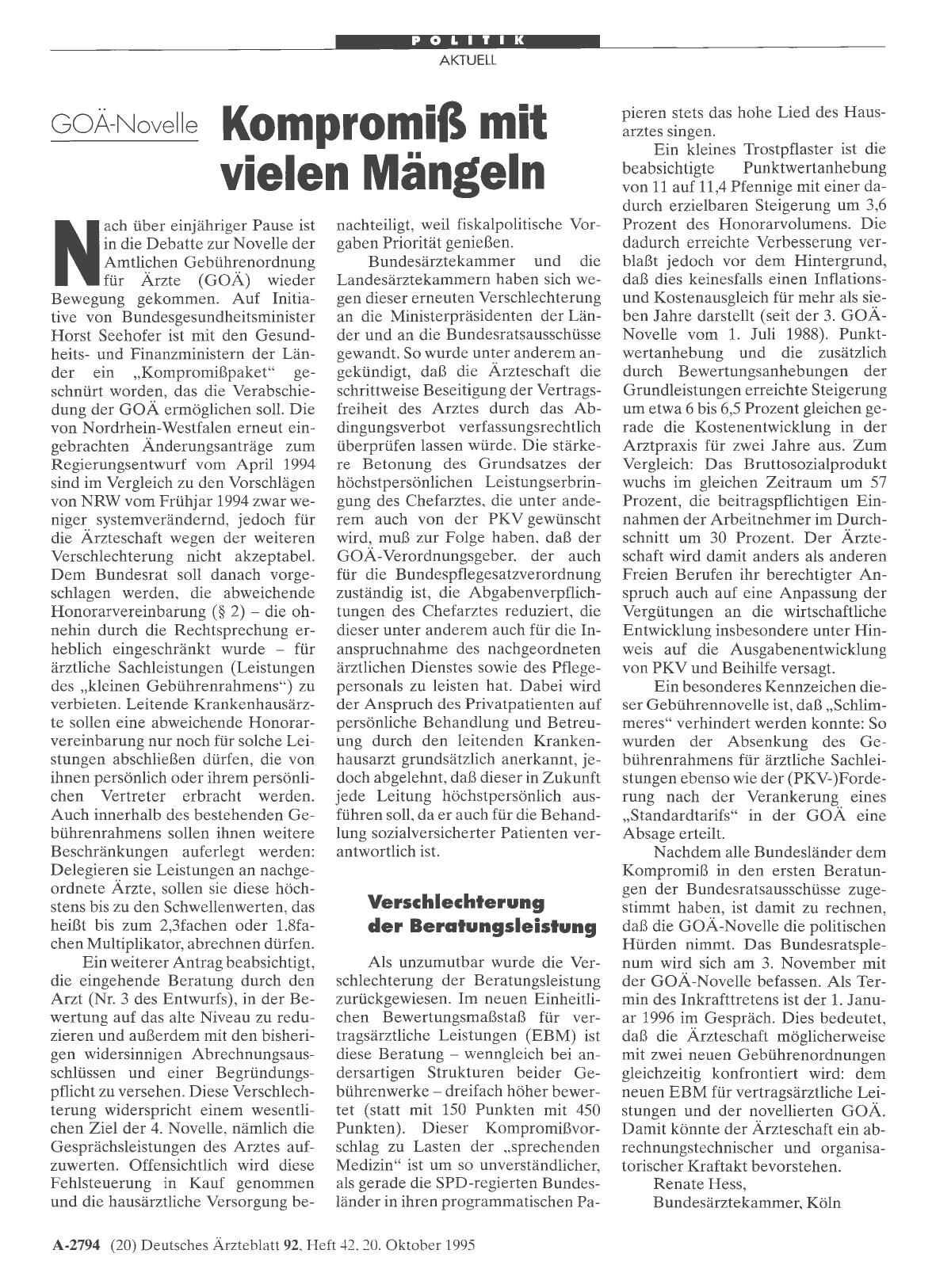 Vorschauseite 1: GOÄ-Novelle Kompromiß mit vielen Mängeln