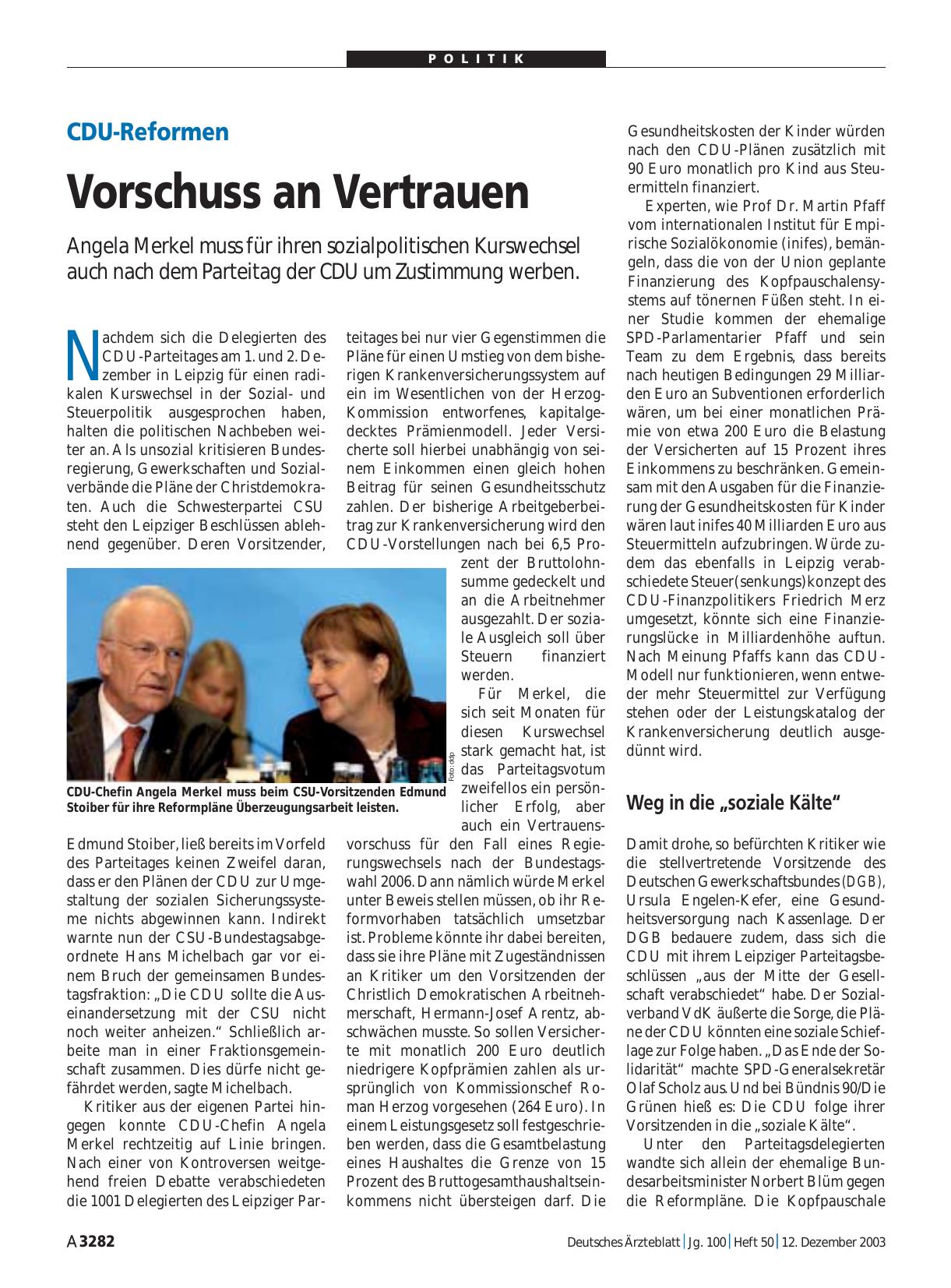 Vorschauseite 1: CDU-Reformen: Vorschuss an Vertrauen