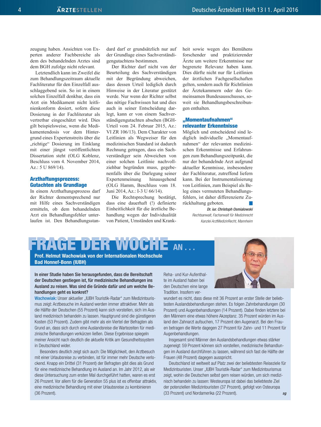 Vorschauseite 1: Frage der Woche an. .. Prof. Helmut Wachowiak von der Internationalen Hochschule Bad Honnef-Bonn (IUBH)