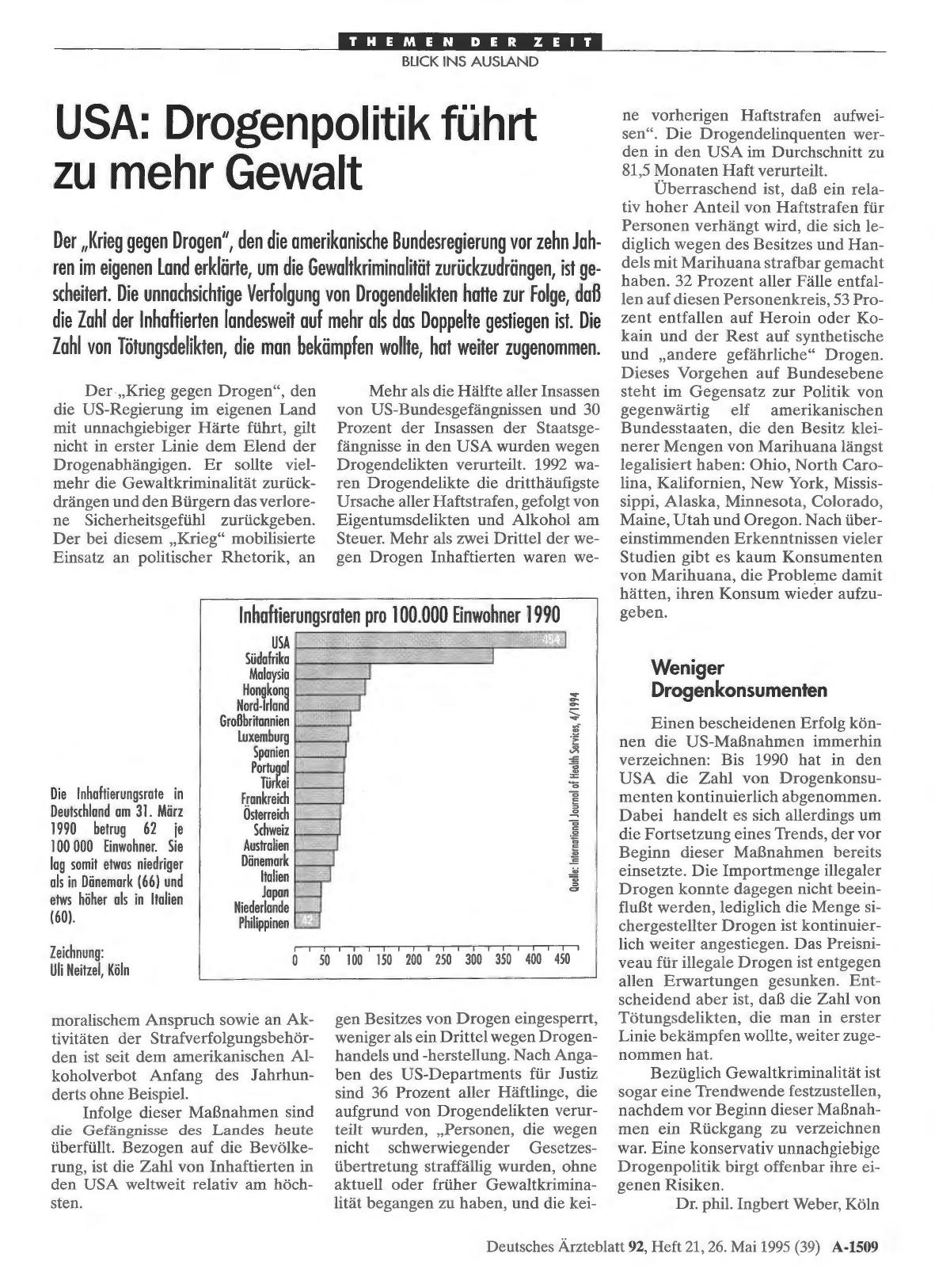 Vorschauseite 1: USA: Drogenpolitik führt zu mehr Gewalt