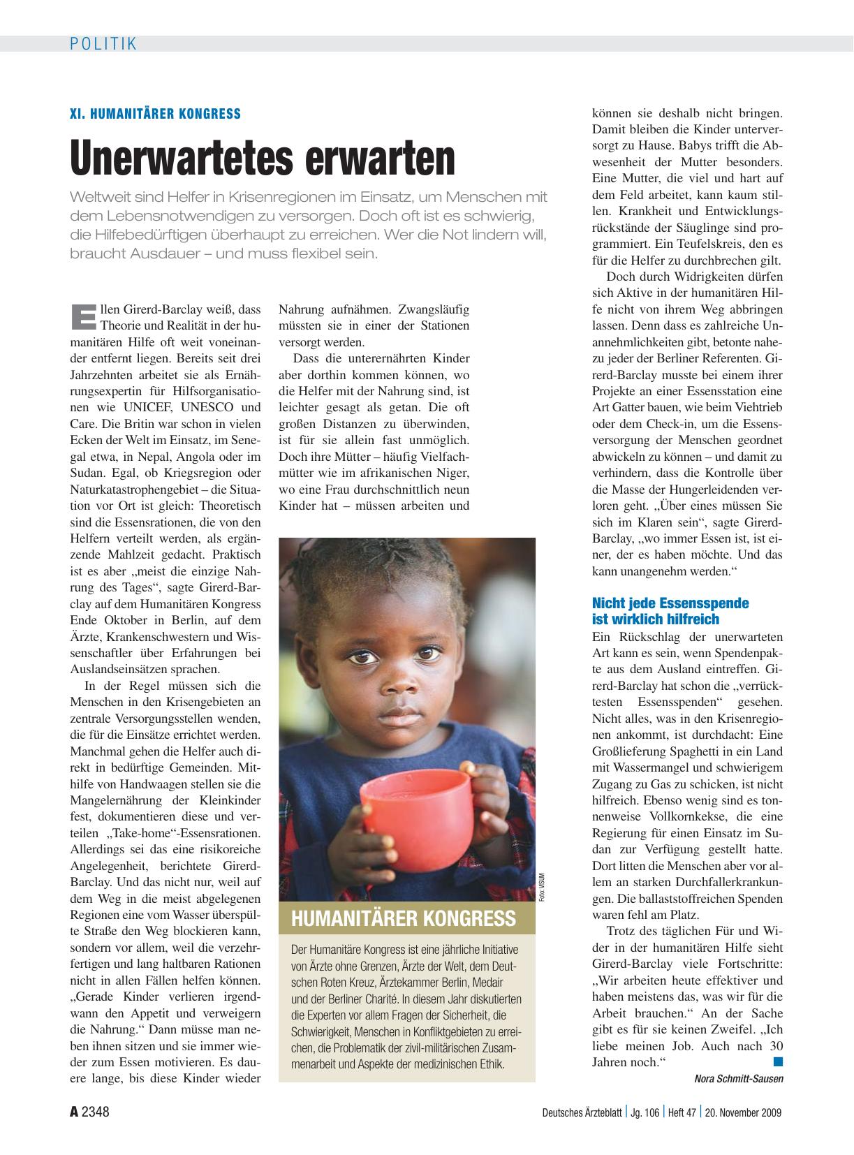 Vorschauseite 1: XI. Humanitärer Kongress: Unerwartetes erwarten