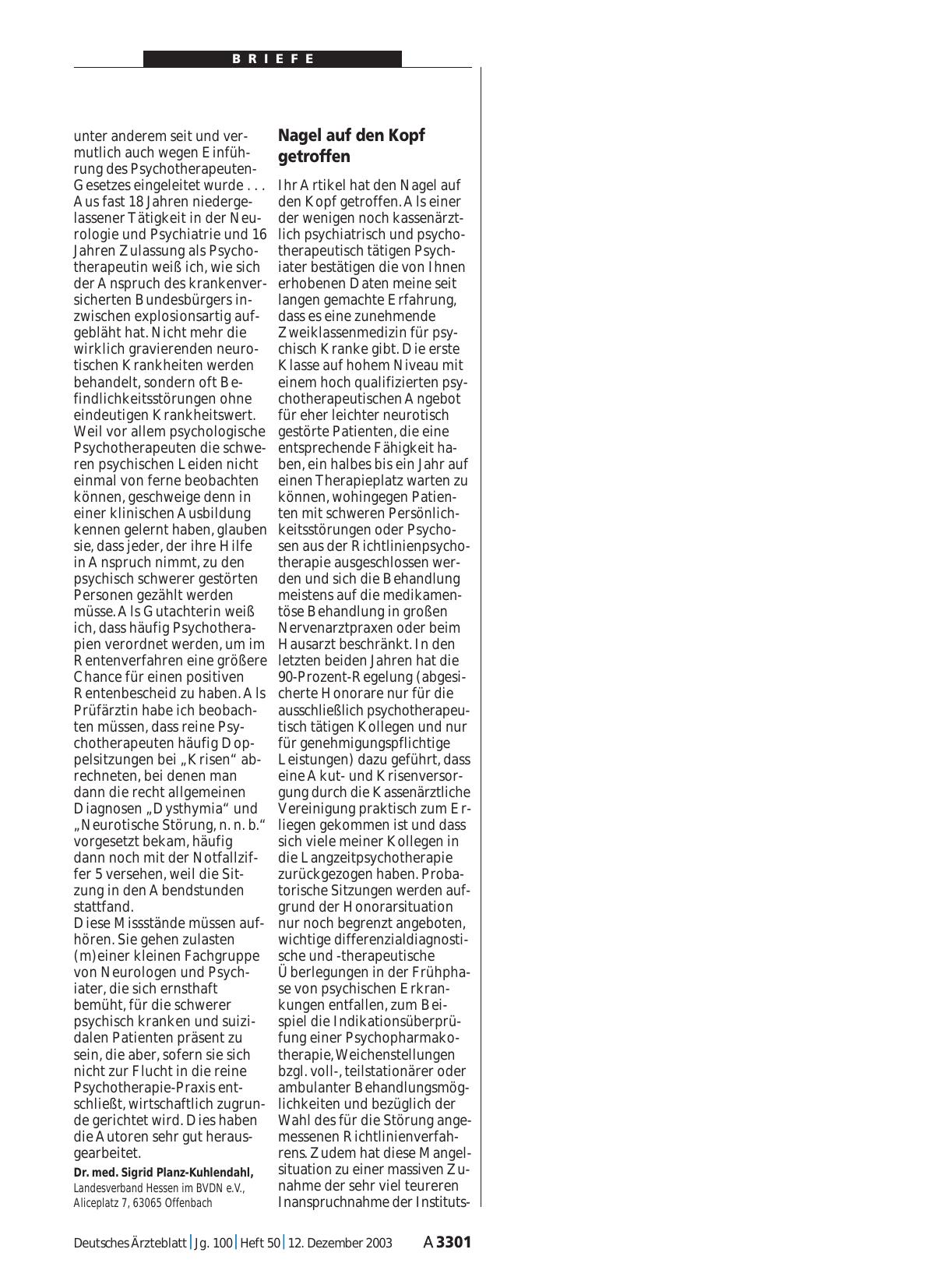 Vorschauseite 1: Psychiatrie: Nagel auf den Kopf getroffen