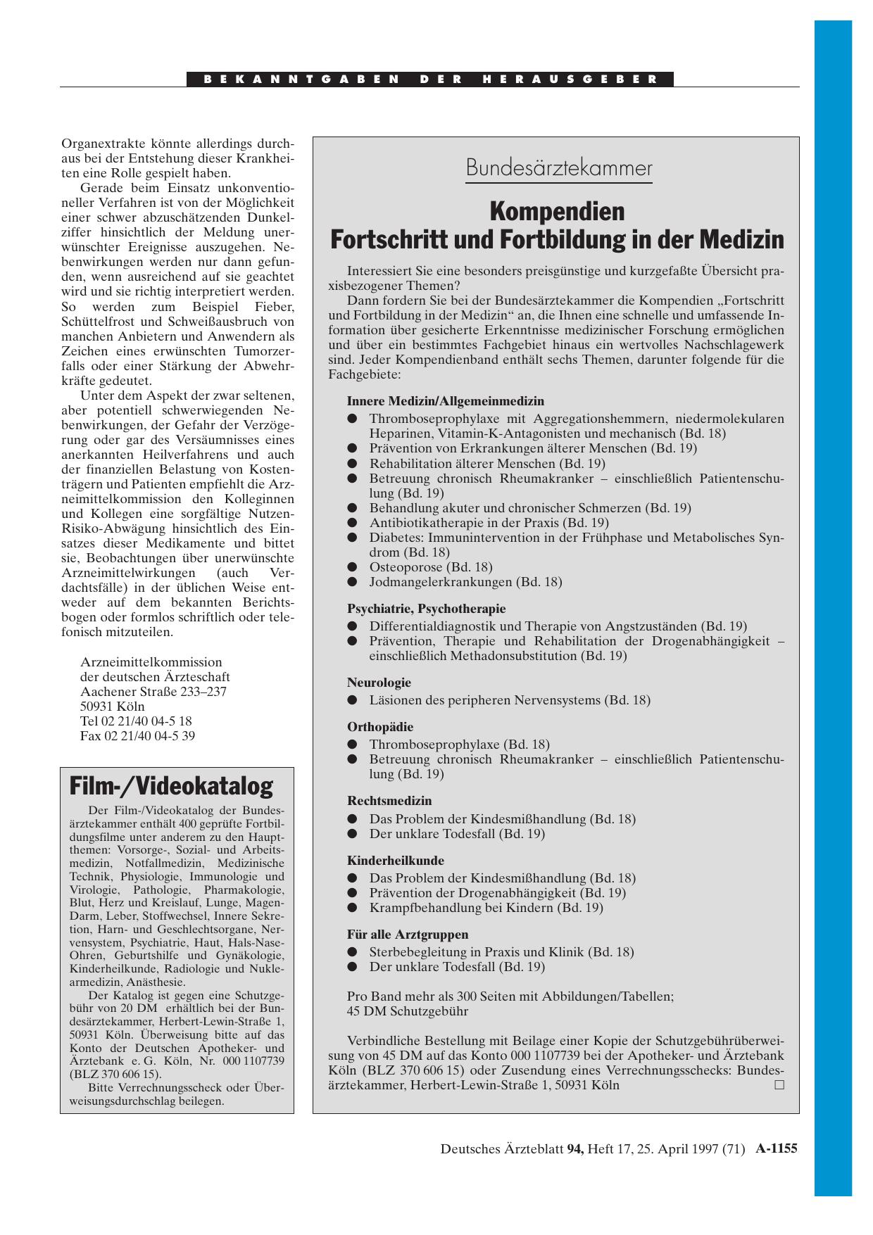 Vorschauseite 1: Bundesärztekammer: Kompendien Fortschritt und Fortbildung in der Medizin