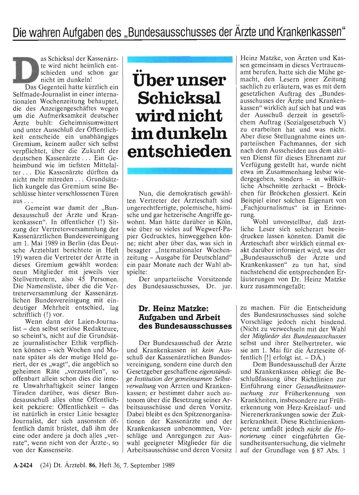 Vorschauseite 1: Die wahren Aufgaben des „Bundesausschusses der Ärzte und Krankenkassen“: Über unser Schicksal wird nicht im dunkeln entschieden