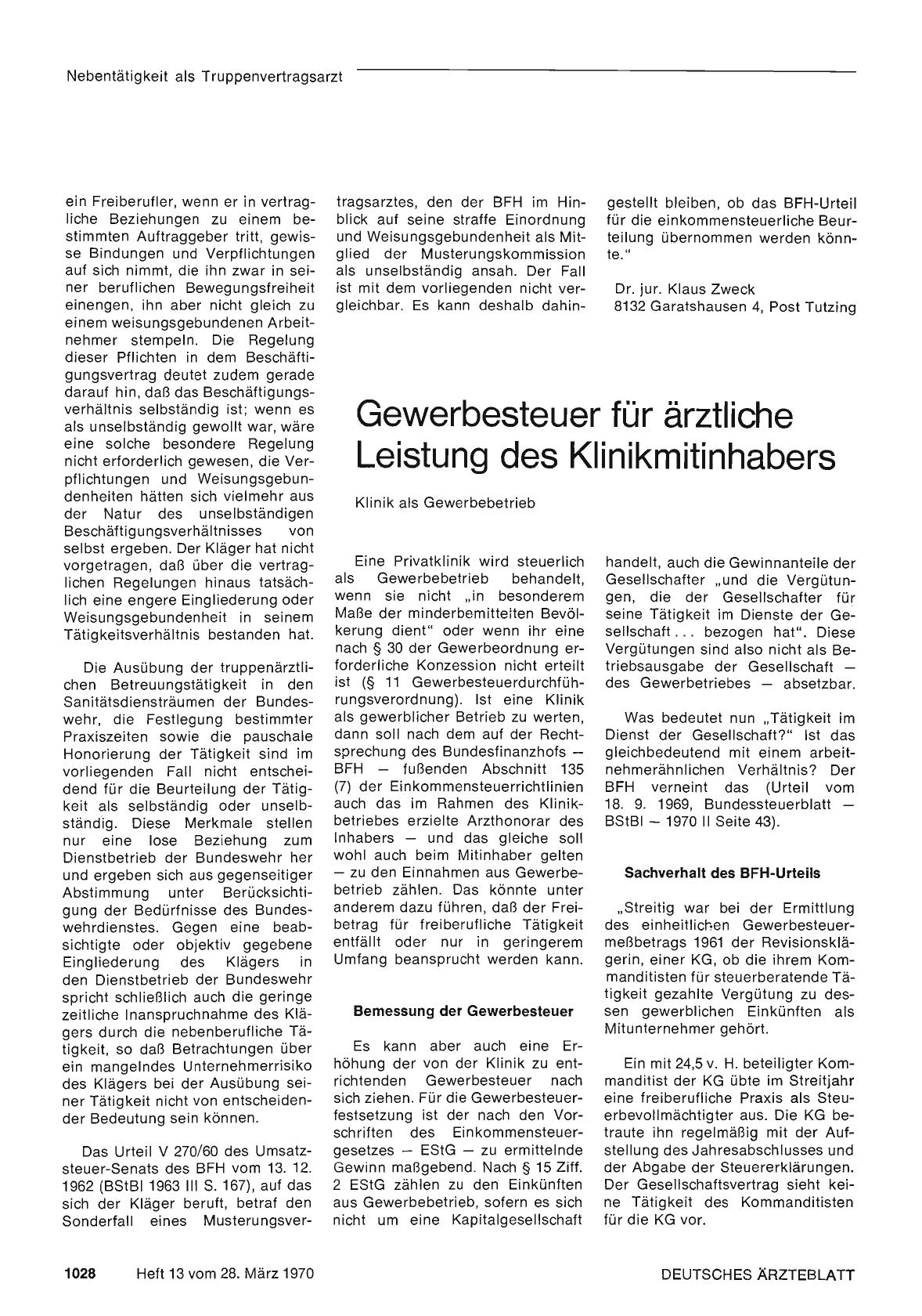 Vorschauseite 1: Gewerbesteuer für ärztliche Leistung des Klinikmitinhabers