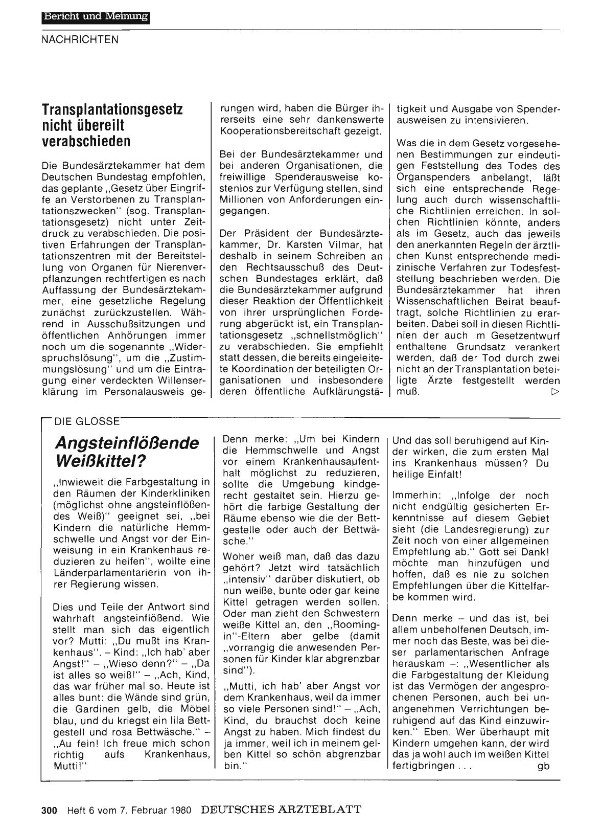 Vorschauseite 1: Transplantationsgesetz nicht übereilt verabschieden