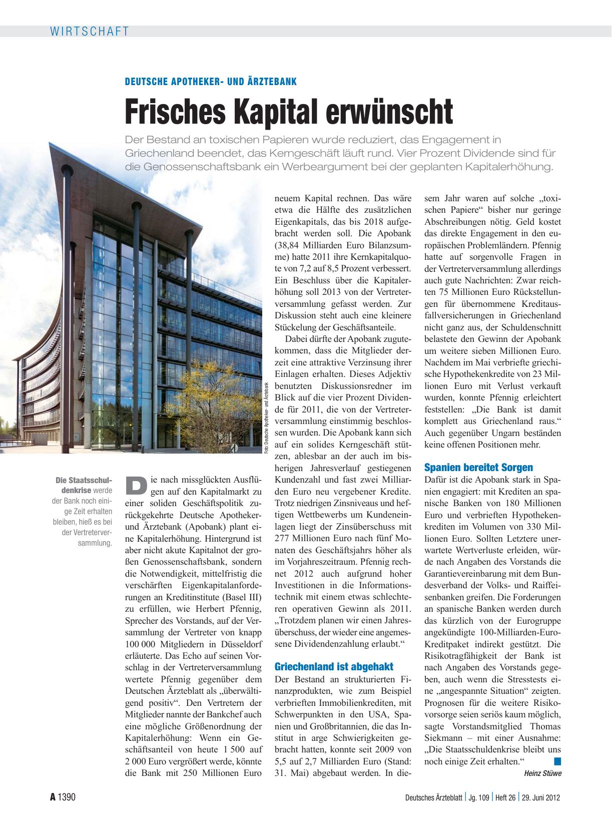 Vorschauseite 1: Deutsche Apothekerund Ärztebank: Frisches Kapital erwünscht