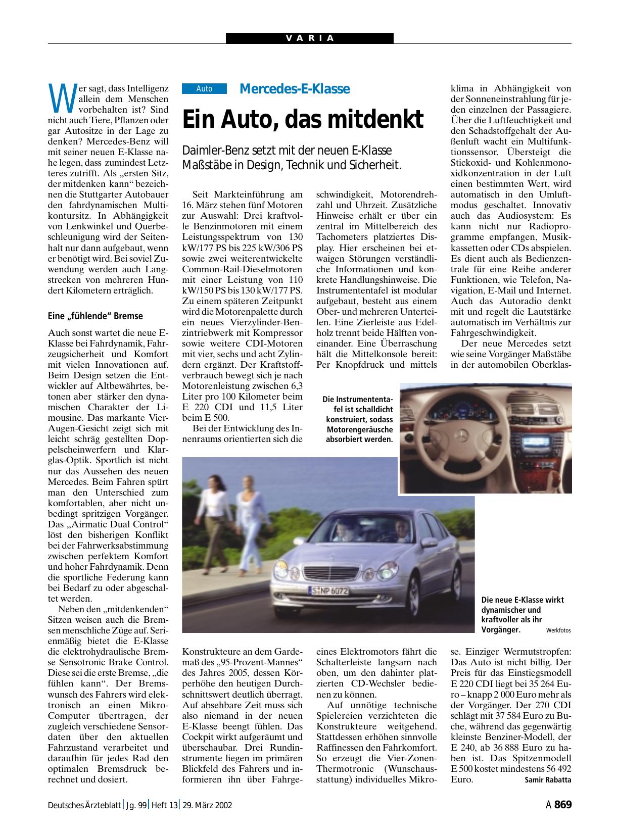 Vorschauseite 1: Mercedes-E-Klasse: Ein Auto, das mitdenkt